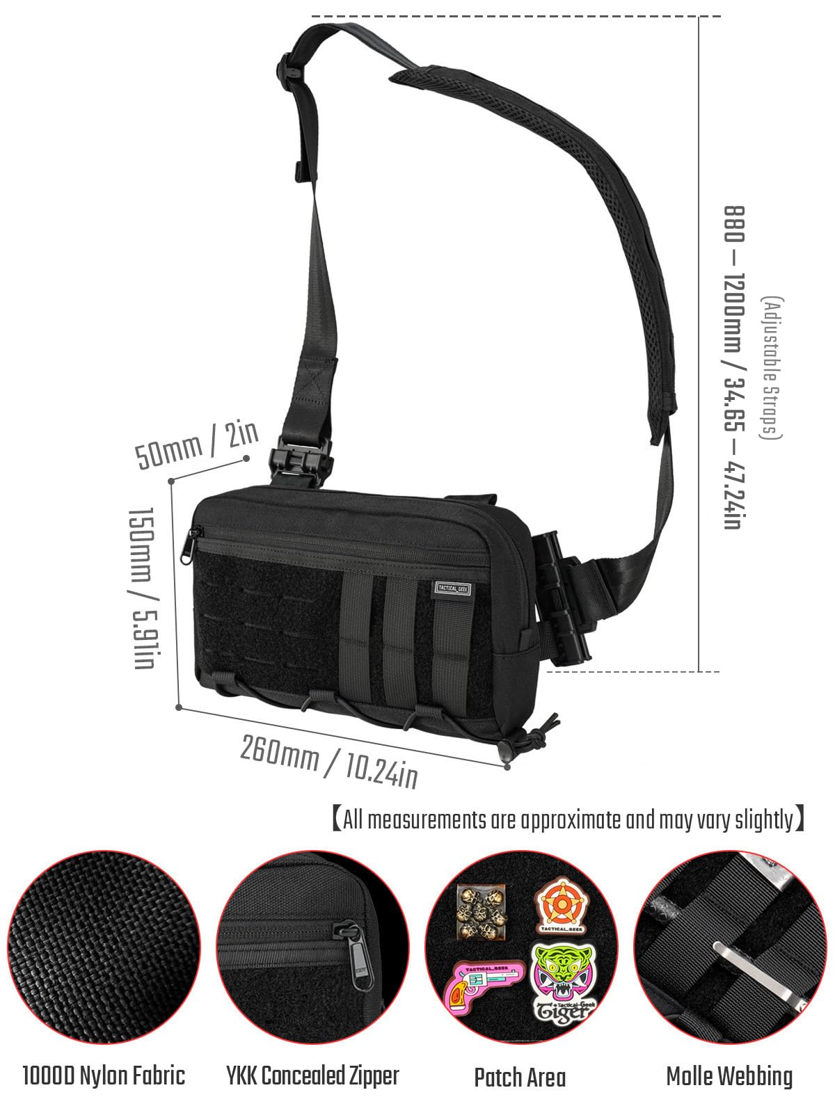 TACTICAL_GEEK Cache L3 EDC Leichter Sling Bag Chest Crossbody Bag für Herren Damen, Kompakt Bauchtasche, Verstellbarer Schultergurt Umhängetasche, Schultertasche Brusttasche für Reise Schule Wandern