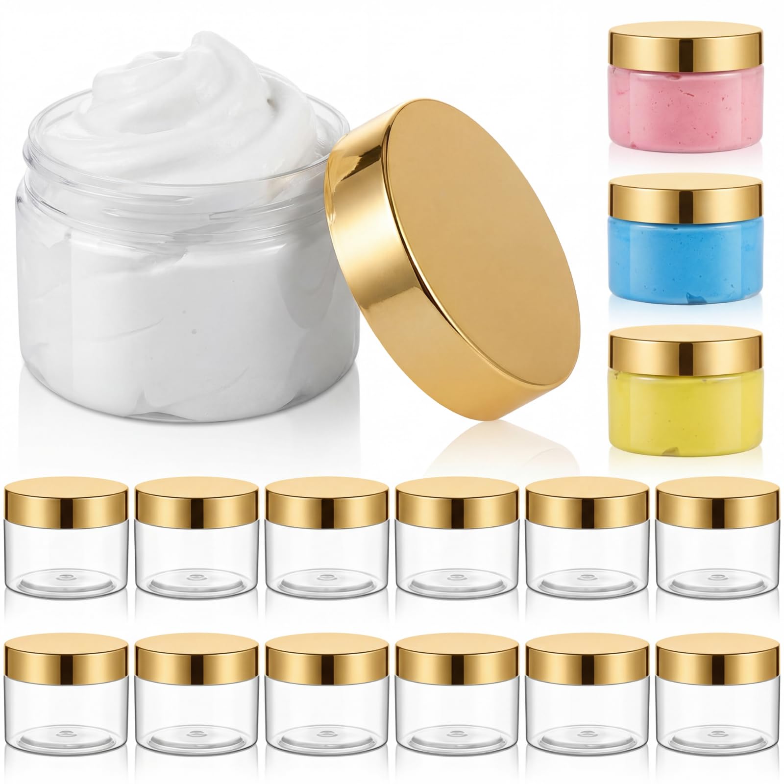 16 Pieces 2 oz Plastic Jars with Lids Gold Plastic Containers Round Clear Leak Proof Cosmetic Container Jars for Lotions Ointments Travel Cosmetic Cream Make up Storage(Gold,30 ml/ 1 oz)-image-34