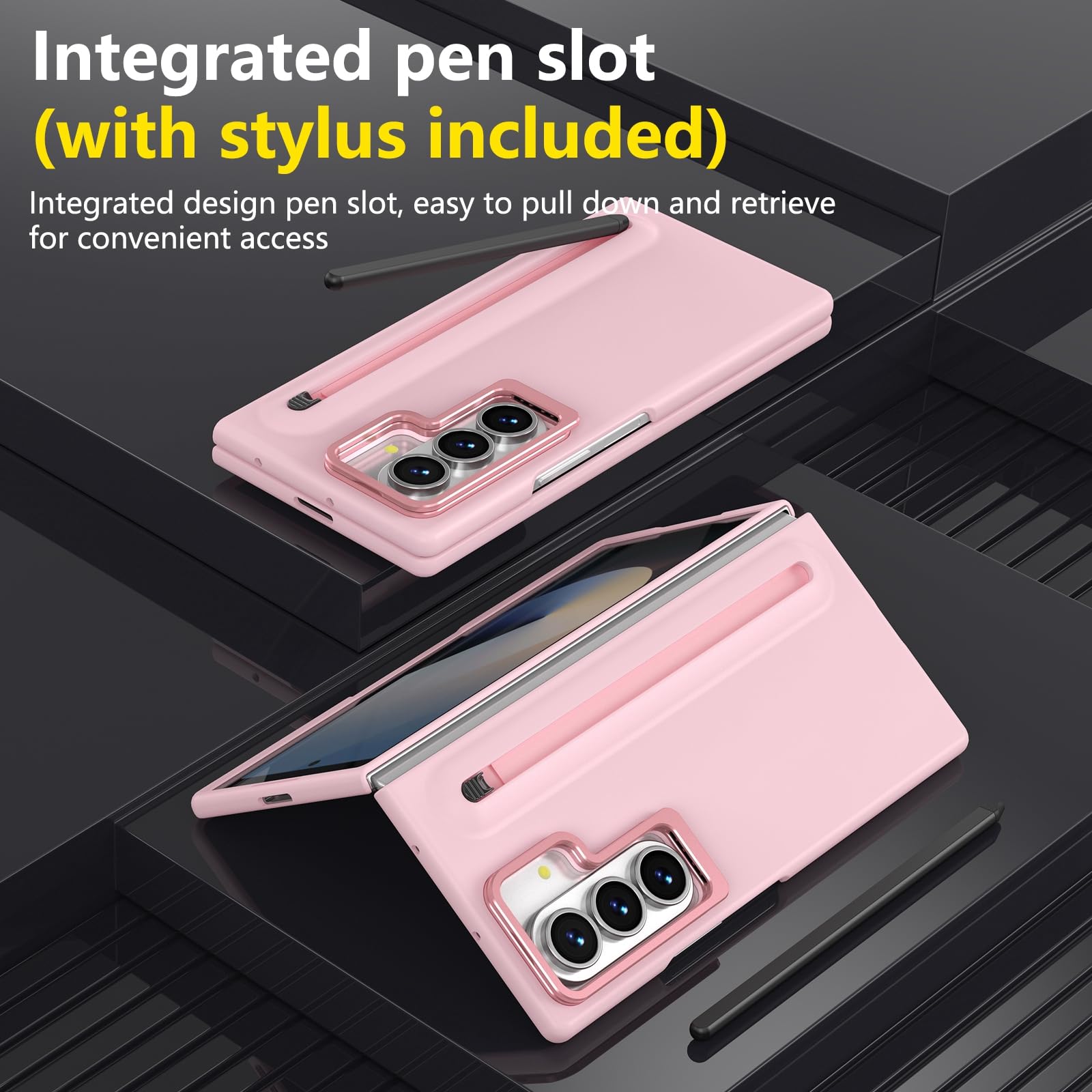 Custodia per Galaxy Z Fold 7 con penna, portapenne integrato, cover per Samsung Galaxy Z Fold7 con pellicola protettiva + Pen + supporto regolabile nascosto-Rosa