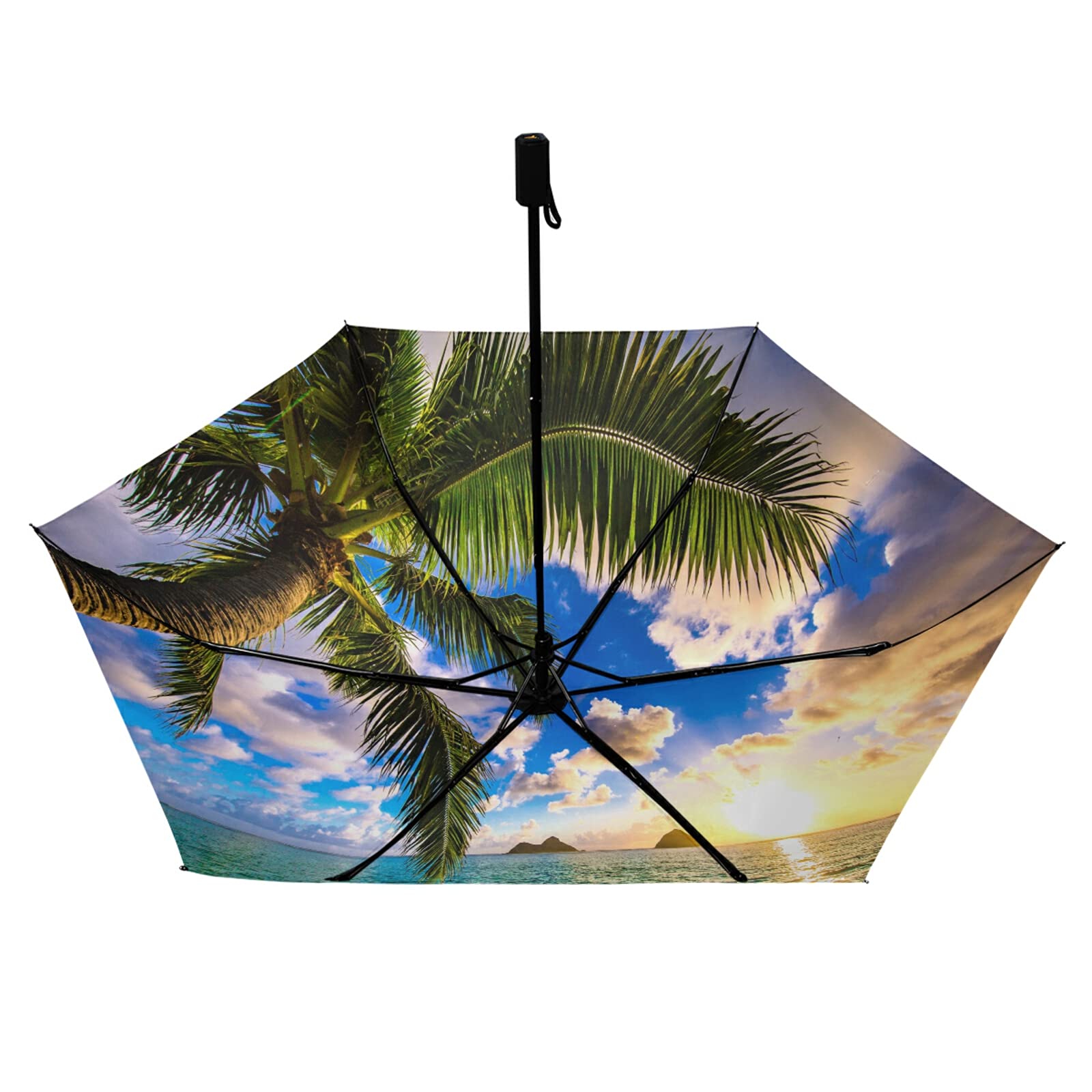 PoeticcityCompact Lightweight Folding Umbrella, Inner Print Sun Parasol with UV Protection, Strong Portable Travel Rain Umbrella