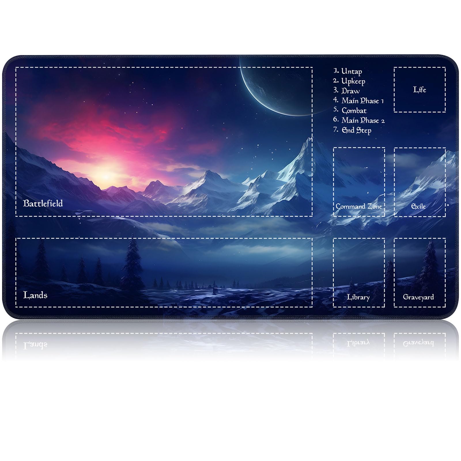 for MTG Game Playmat, for Magic TCG Rubber Play mat,Tabletop Card Playmats with Smooth Surface,Trading Card Inked Game Mat with Zones,Battle Game,Snow Mountain Moon