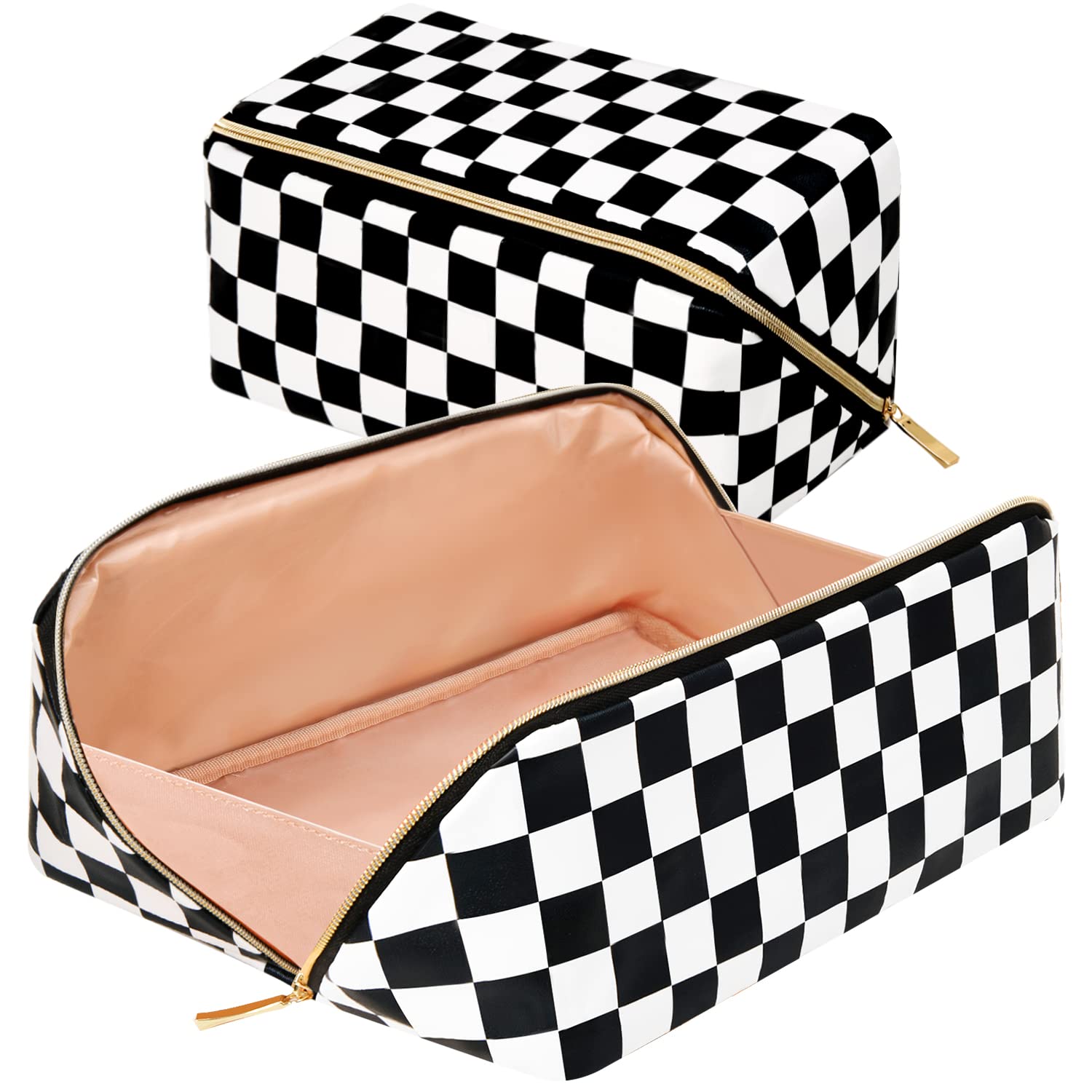 rlokosfb Portable Makeup Bag Opens Flat for Easy Access,Waterproof Large Cosmetic Bag Toiletry Bag,Travel Accessories Overnight Bag for Cosmetics,Toiletries,Pencil and Daily Use (Black and white)