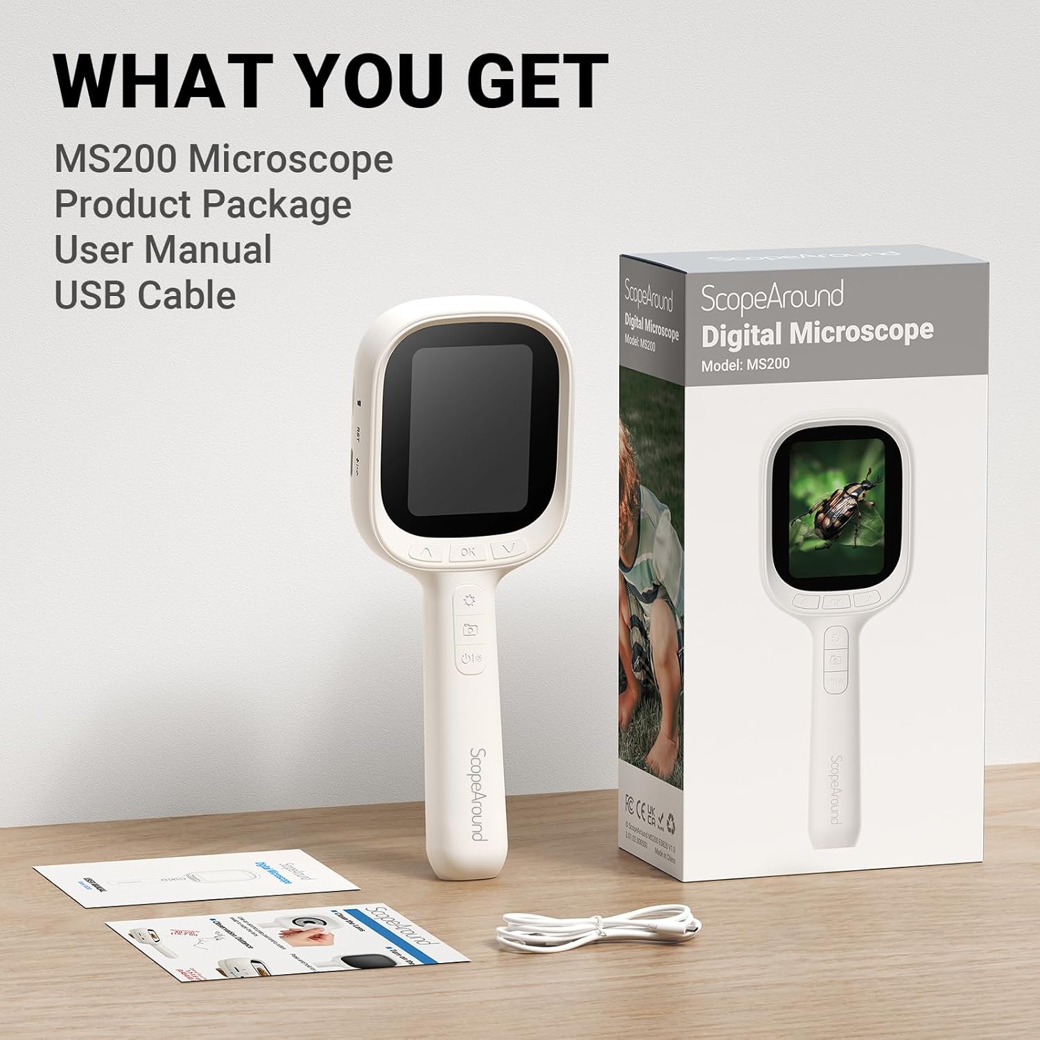 ScopeAround Digital Microscope, Autofocus Handheld Microscope, Magnifier with 2.8" IPS Screen and LEDs, Portable Magnifying Glass, Compatible with Mac/Windows