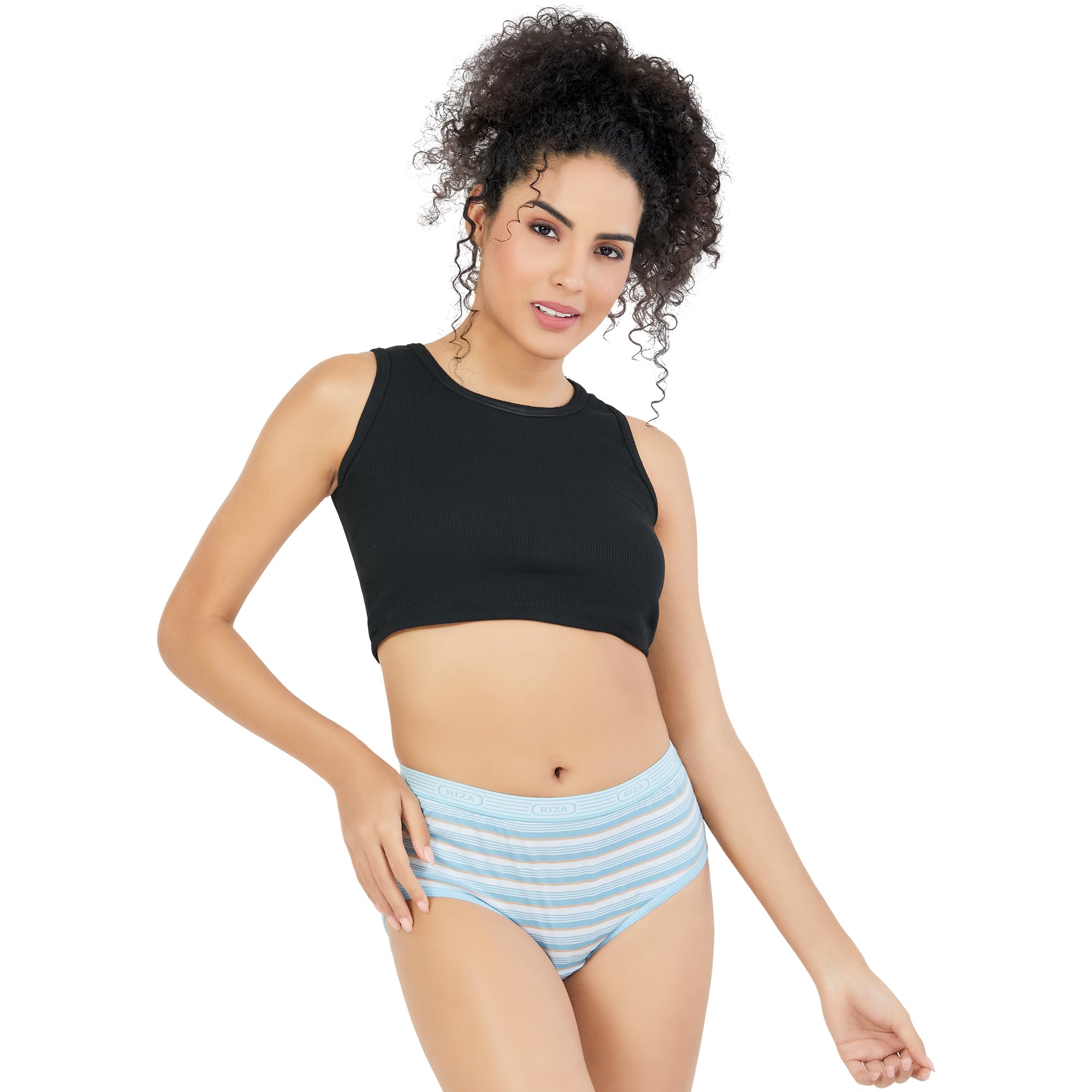 Riza Yiking Nxt Women's Full Hip Coverage Combed Cotton Fabric, Hipster High Waist,1 Inch (2.5 cm) Outer Elastic Panties (Pack of 3 - Printed Colors May Vary)-image-36