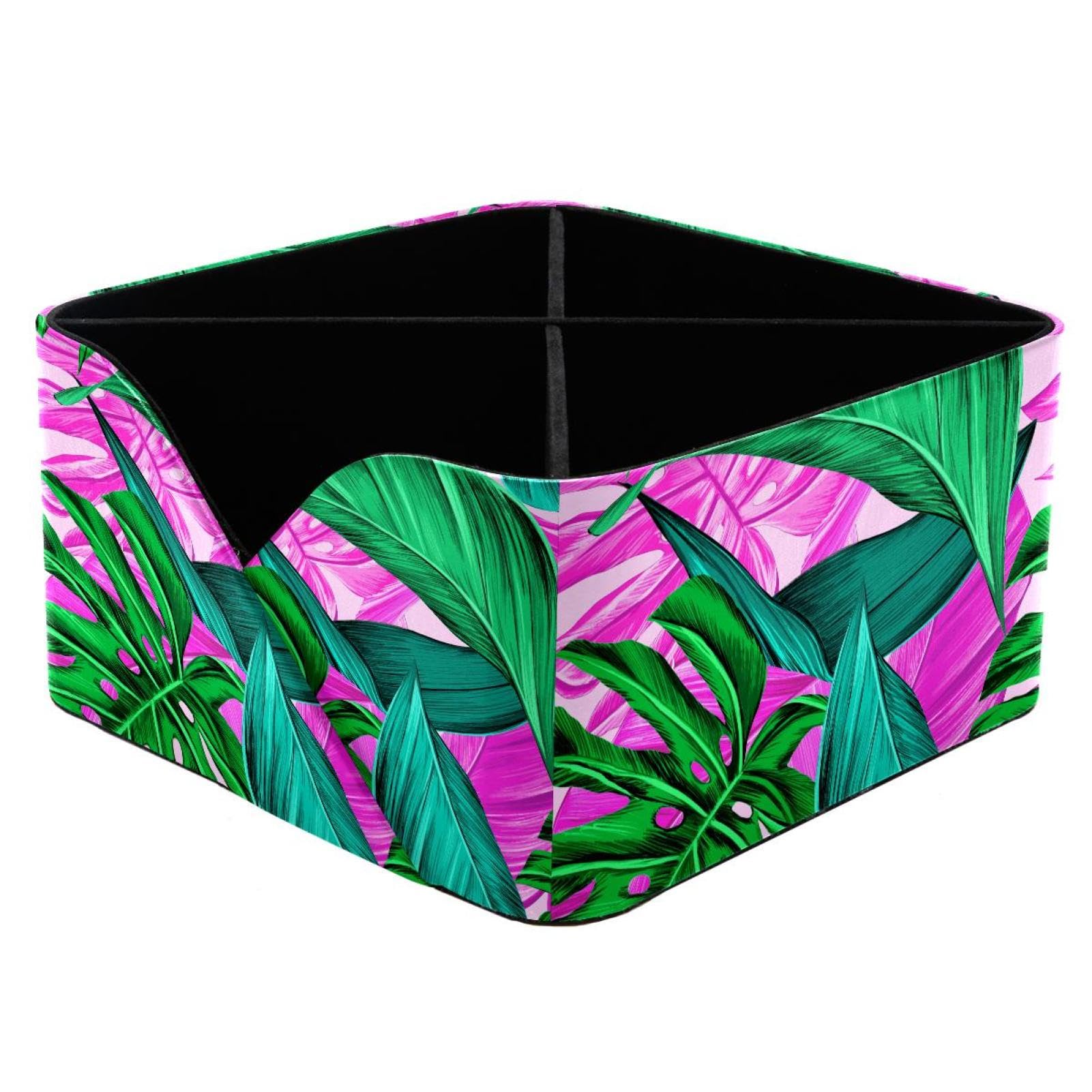 KengjuTesu Tropical Green Leaves Desktop Organizer Pen Holder, Rectangular Pencil Cup for Office, Study and Makeup Stations