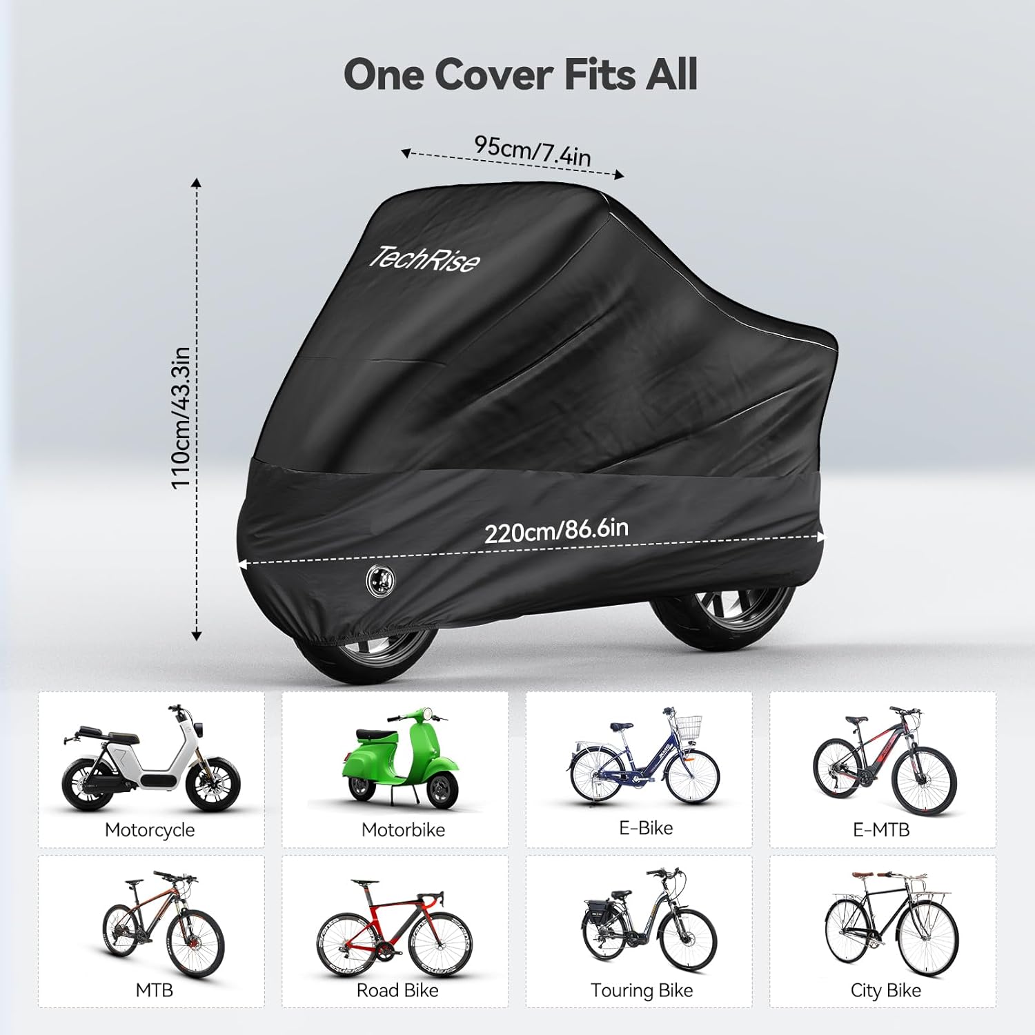 Bike Cover for 2-3 Bikes, Outdoor Motorbike Covers 220CM Long, 210D Oxford Waterproof Bicycle Cover Anti Wind Dust Rain UV with Lock-holes & Storage Bag for Mountain bikes (Black-33)
