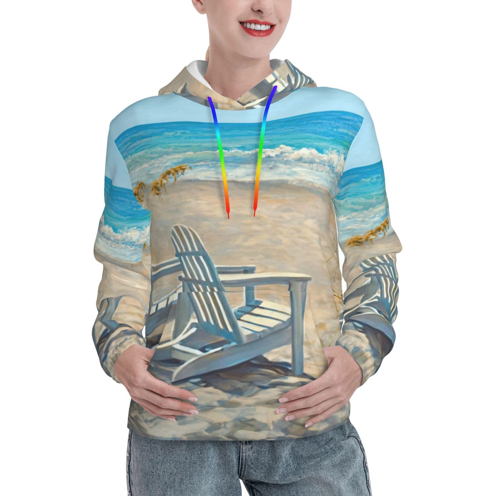 Sweat à capuche scène de plage pour femme pull ajusté - 8