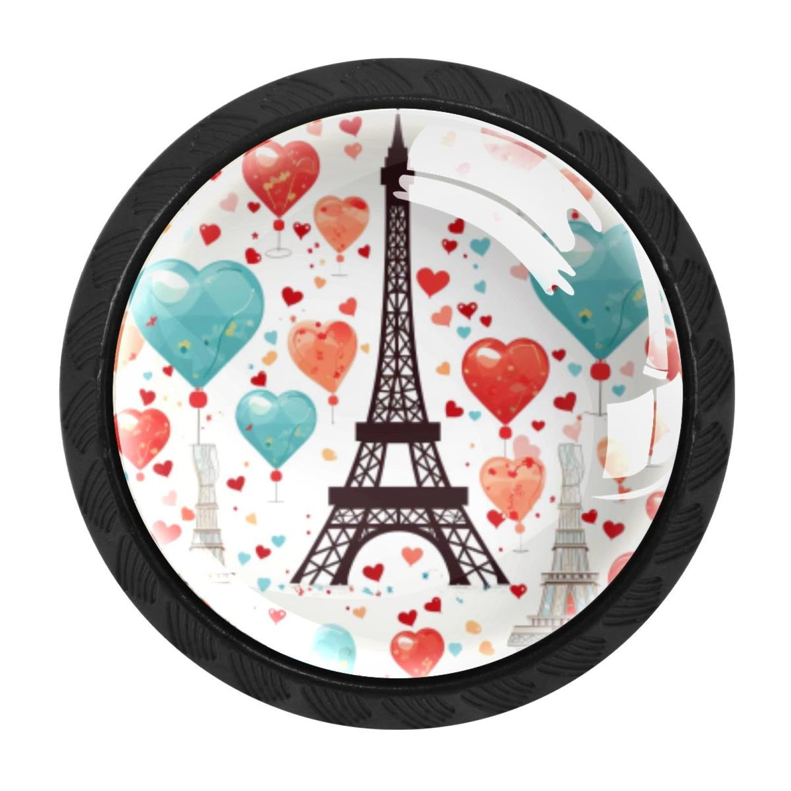 Chenzzzz Multicolored 08 4 Pack Round Cabinet Knobs For Kitchen Bathroom Closet Dresser Cabinets, Eiffel Tower Valentine's Day