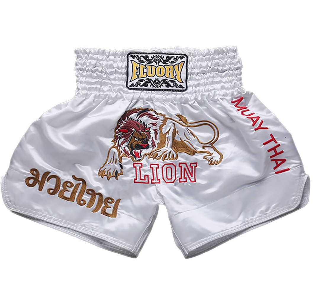 FLUORYMuay Thai Shorts, Thai Boxing Shorts MMA Kick Boxing for Women Men Children Competition Fight Training Competition.