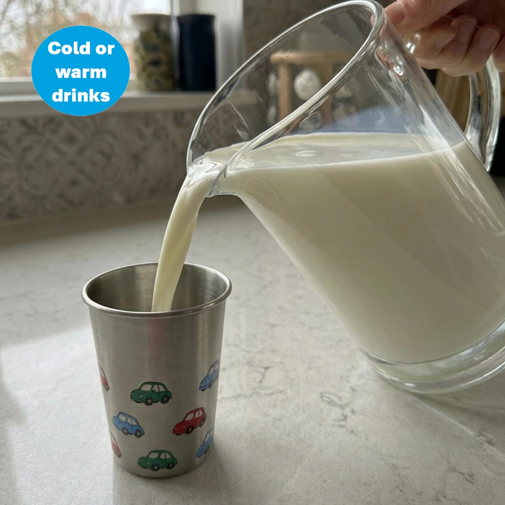 Open Cup Set of 3 Items | Stainless Steel | Plastic-Free | Kids Design | Ideal for Children, Toddlers and Babies (6 Months +) | 230ml x 3 (Car) — view 4