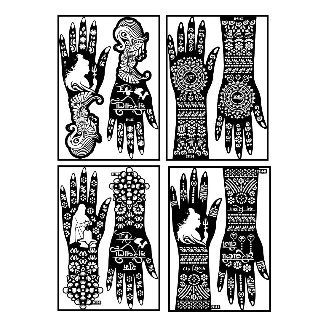 Goddess Parvati & Lord Shiva Text Teej Mehndi Stencil Sticker Combo Pack For Women Hand-image-41