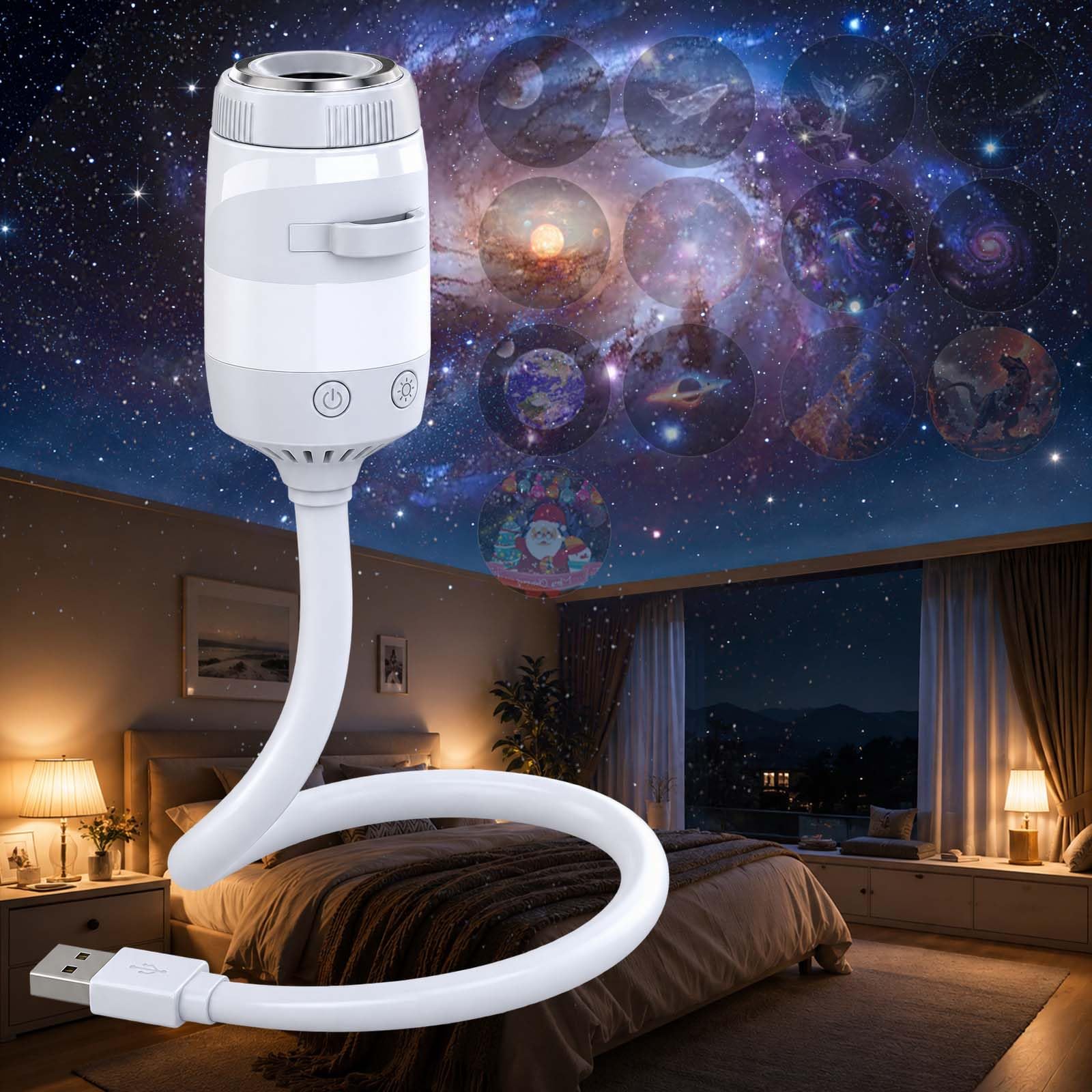 BIZOI Galaxy Projector Night Light, 5D Holographic Star Projector with 13 Films, 2-in-1 USB Plug and Play Ocean Projector and Night Light Projector, 360° Rotating Ceiling Projector for Bedroom Decor