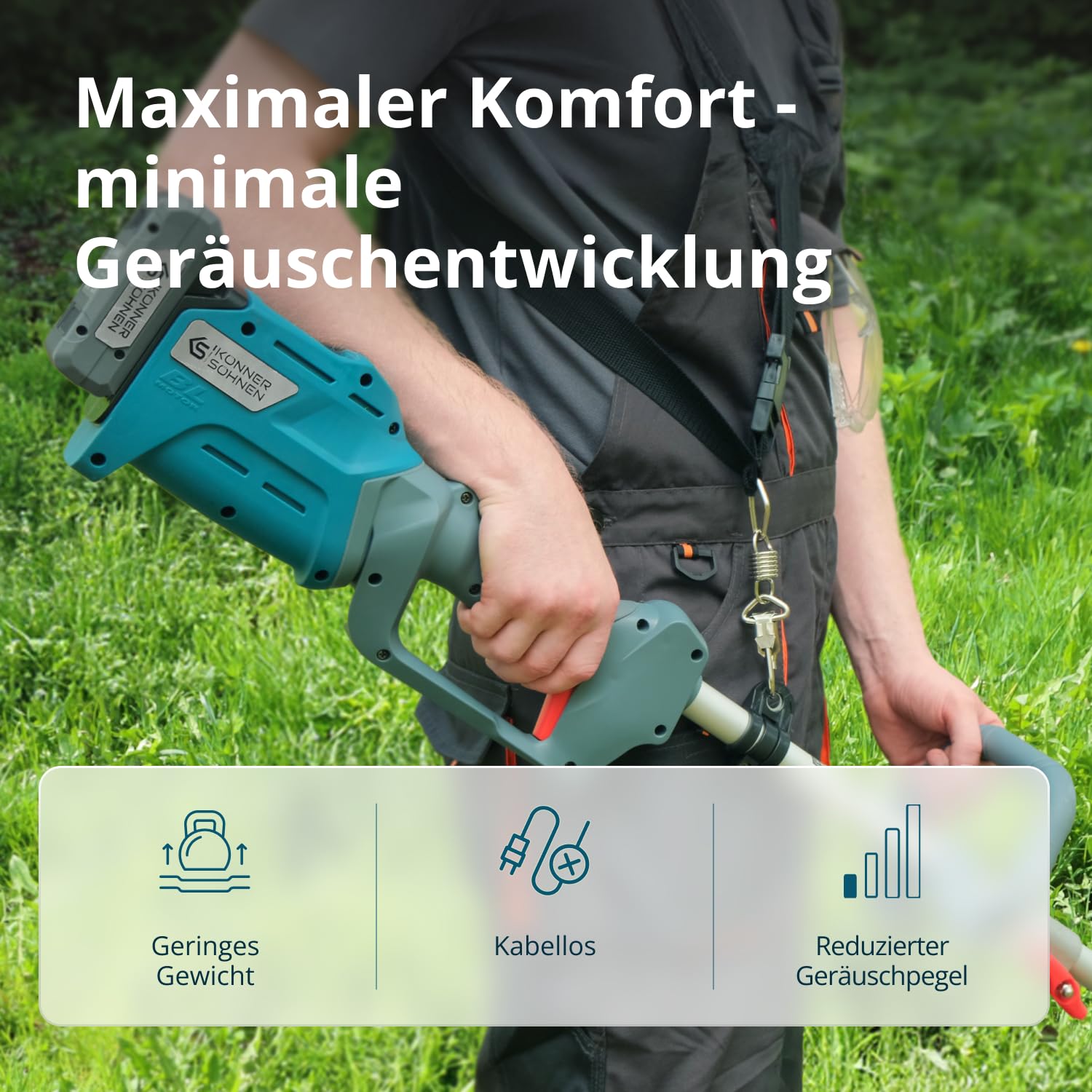K&S Könner&Söhnen Zestaw do urządzeń ogrodowych zasilanych akumulatorem, do pielęgnacji trawnika, KS 33LM-BCT20V-SET 20 V i kosiarka (5 pozycji) do pielęgnacji trawnika, ładowarka + akumulator 4 Ah