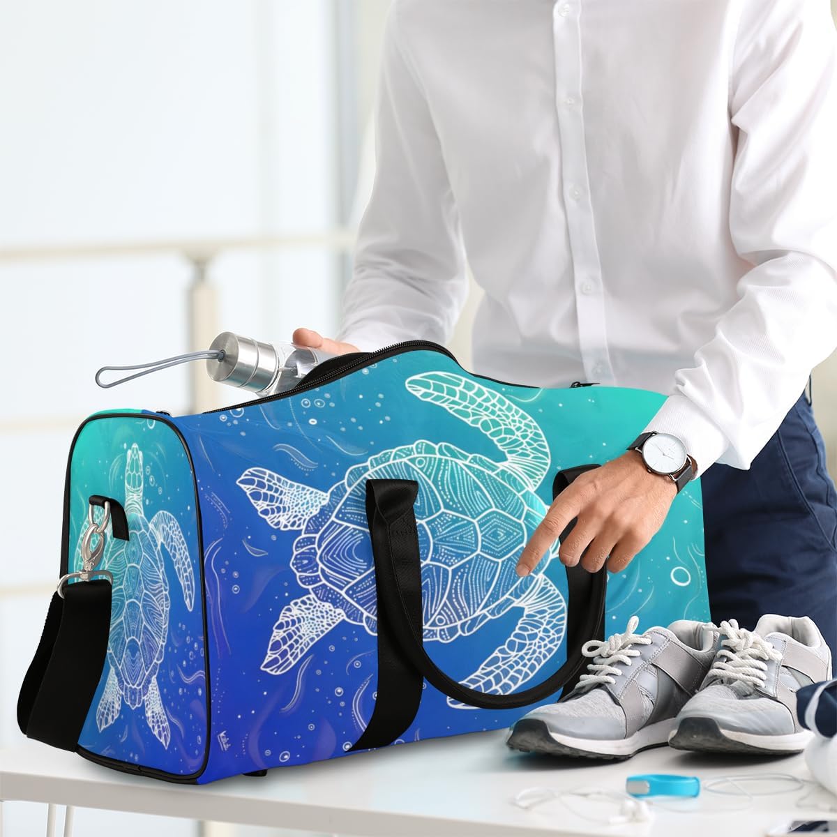 Sea Turtle Coral Travel Duffel Bag Sport Gym Bag Weekender Overnight Bag carry on bag Training Shoulder for Women Men Boys Girls