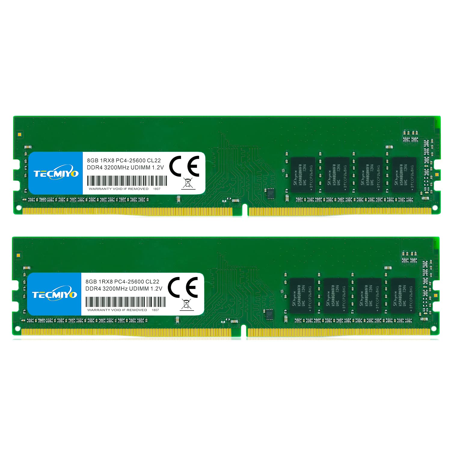 TECMIYO 16GB Kit (2X8GB) DDR4 3200MHz Udimm Ram PC4-25600 PC4-25600U 1.2V CL22 288 Pin 1RX8 Non-ECC Unbuffered Desktop Computer Memory Ram Module Upgrade