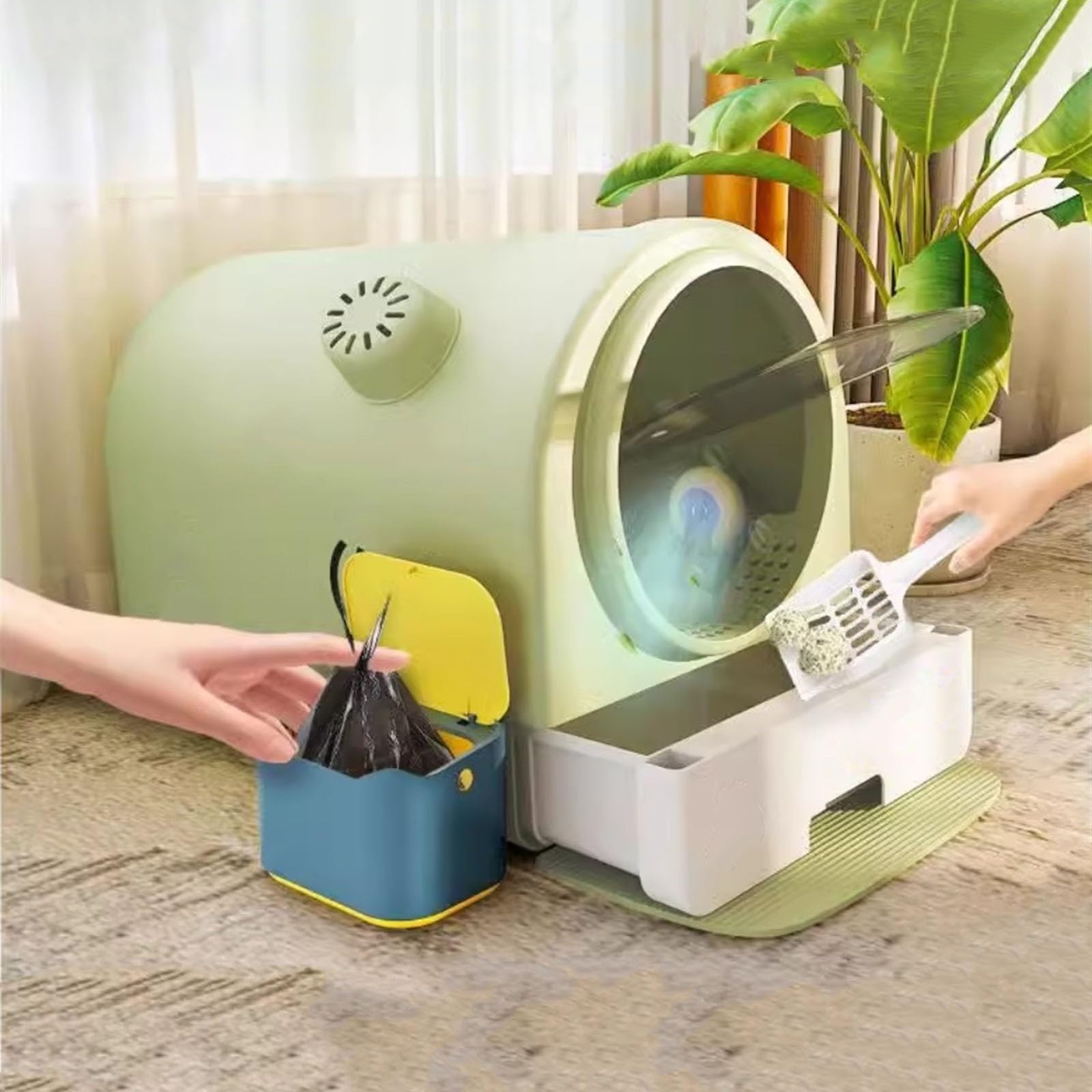 Exclusivo para gatos y perros Bandeja for arena for gatos con tapa, caja de for cajón completamente cerrado, orinal grande a prueba salpicaduras pala for for moda, fácil limpiar Para interiores(Grey)