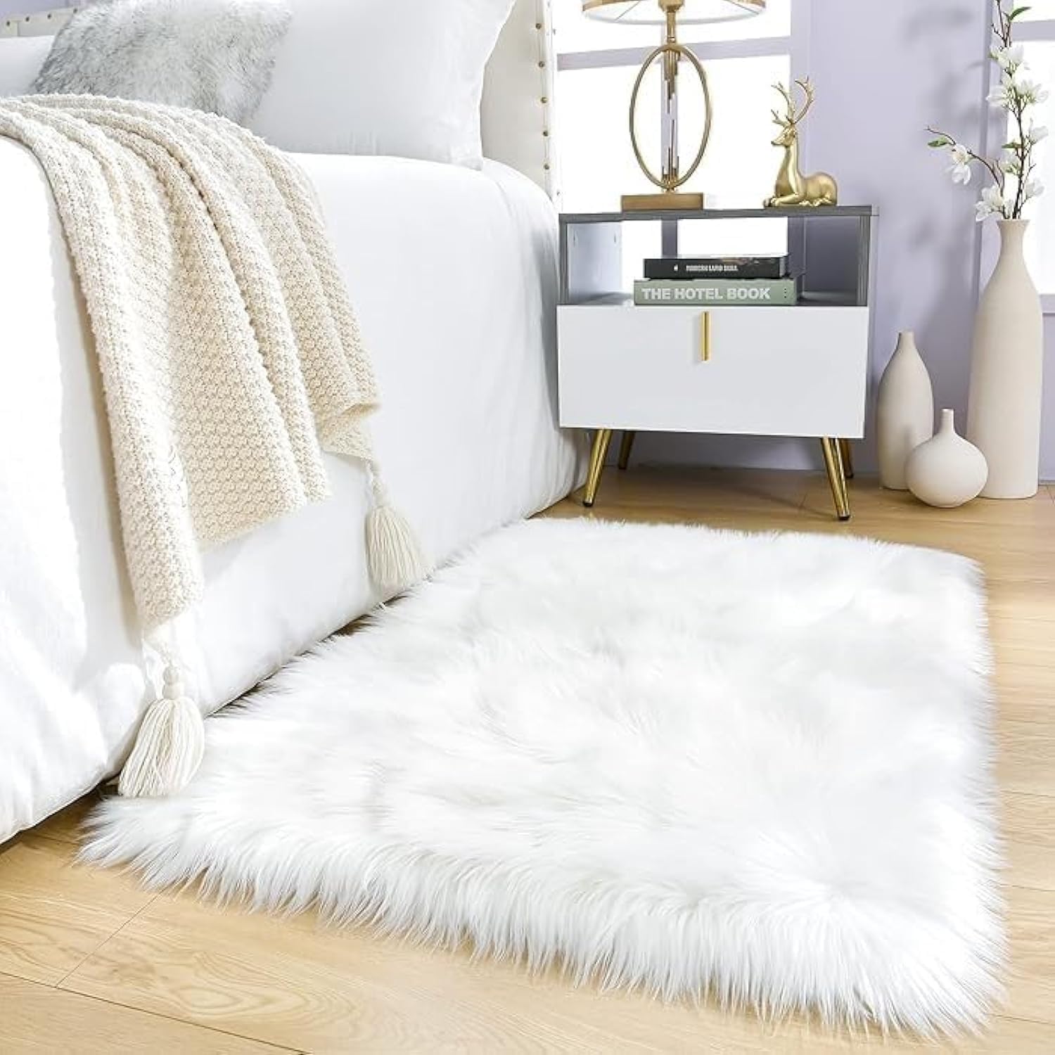 Vital Ultra-Soft Fluffy Rug Faux Sheepskin Fur Area Rug Shaggy Couch Cover Seat Cushion Furry Runner Area Rugs Soft Fluffy Carpets For Living room Size:(45x45 cm