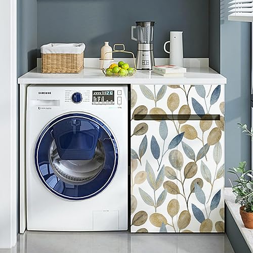 Miniatura 2 de BaoHArtHome Papel tapiz floral de hojas doradas, papel tapiz de contacto azul, papel de contacto extraíble, bohemio, acuarela, vintage, apto para