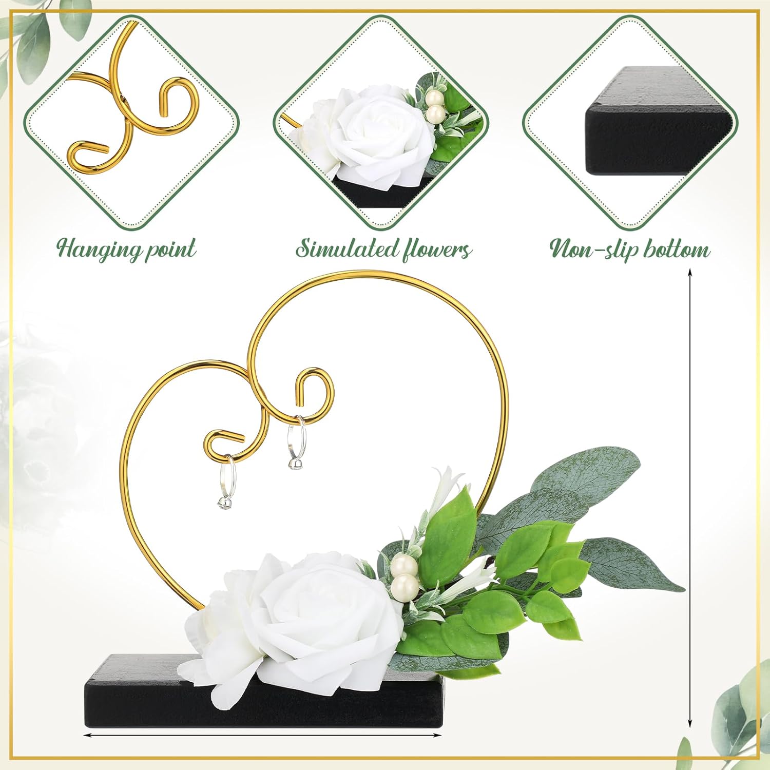 Teenyyou Wedding Ring Pillow Holder for Ceremony Heart Shaped Wedding Ring Basket Flower Girl Box with Greenery Garland Plant for Gold Hanging Stand Display Stand Ceremony