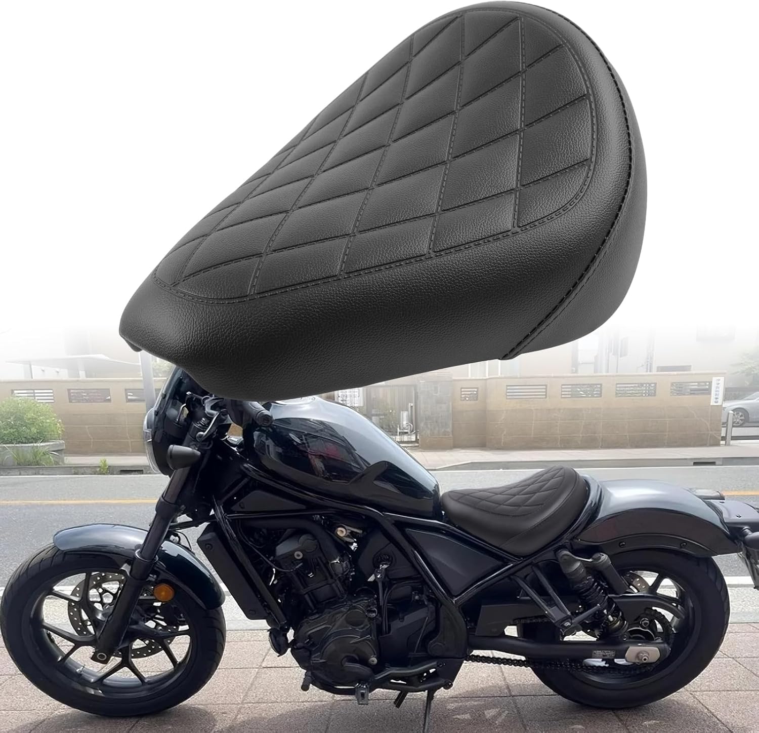 DREAMIZER Motorcycle Rider Solo Seat Compatible with Honda Rebel CMX300 CMX500 CMX 500 300 2017 2018 2019 2020 2021 2022 2023 2024 2025 Motorcycle Front Driver Seat Rider Saddle Cushion, Black