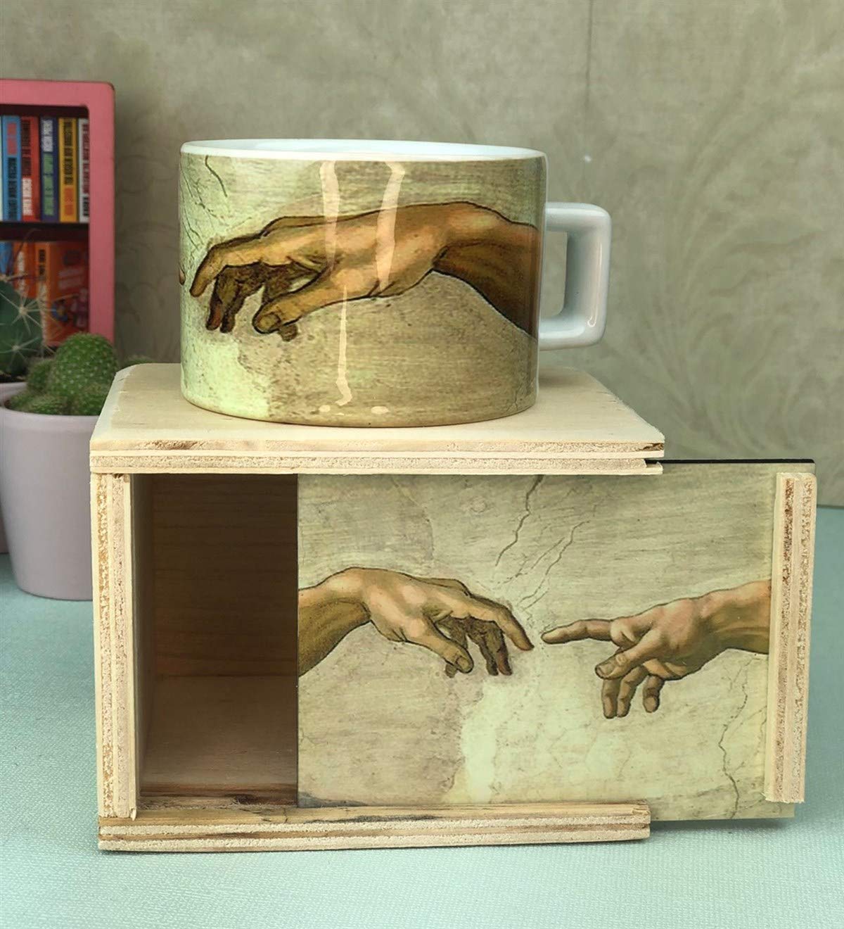 giftmoda Michelangelo Yaratılış Tasarımlı Kutulu Kupa