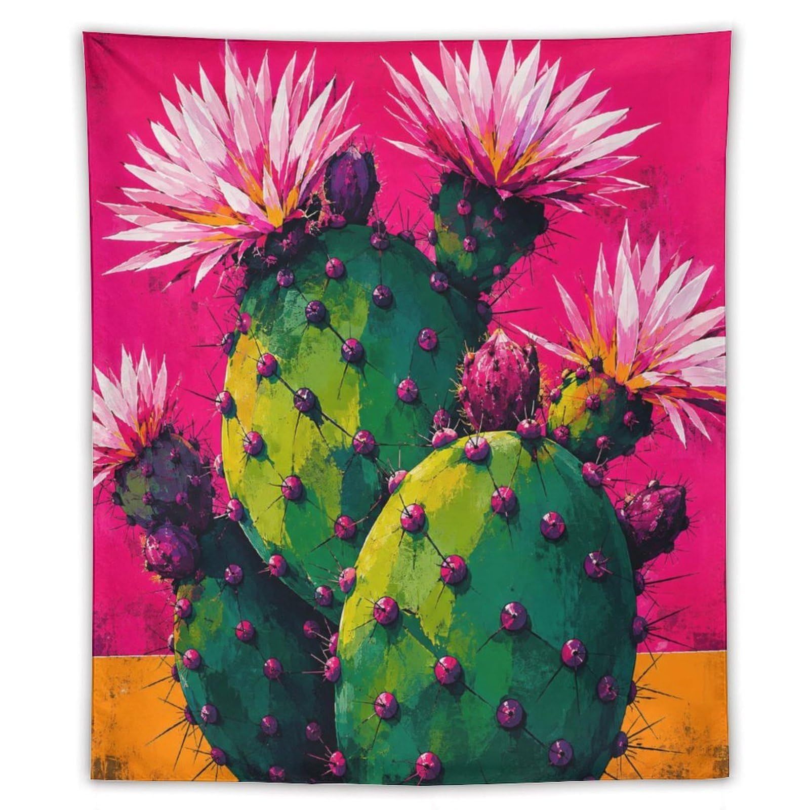 H3B8U2Y5 Pink Cactus Flowers Wall Tapestry, Pop Art Color Blocks