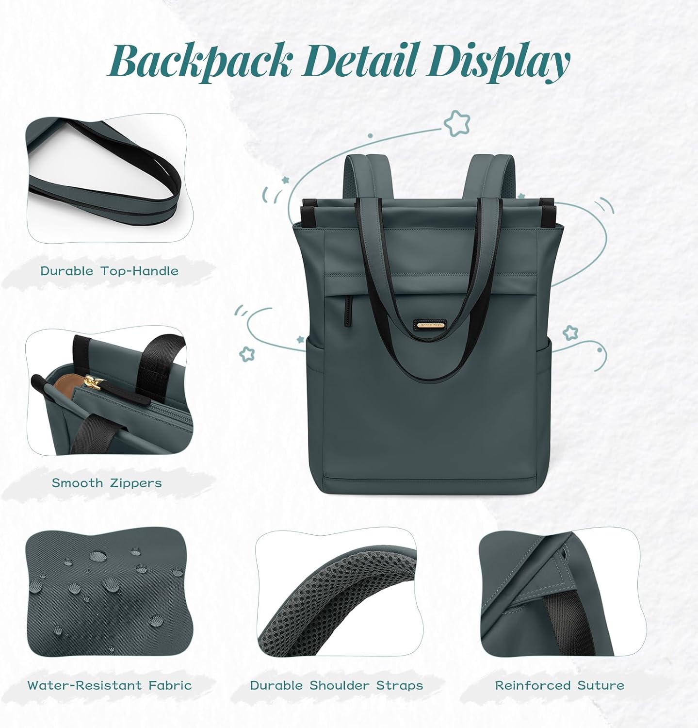 GOLF SUPAGS Convertible Laptop Backpack for Women Casual Daypack Notebook Tote Bag for Work College Travel Leisure (Atrovirens)