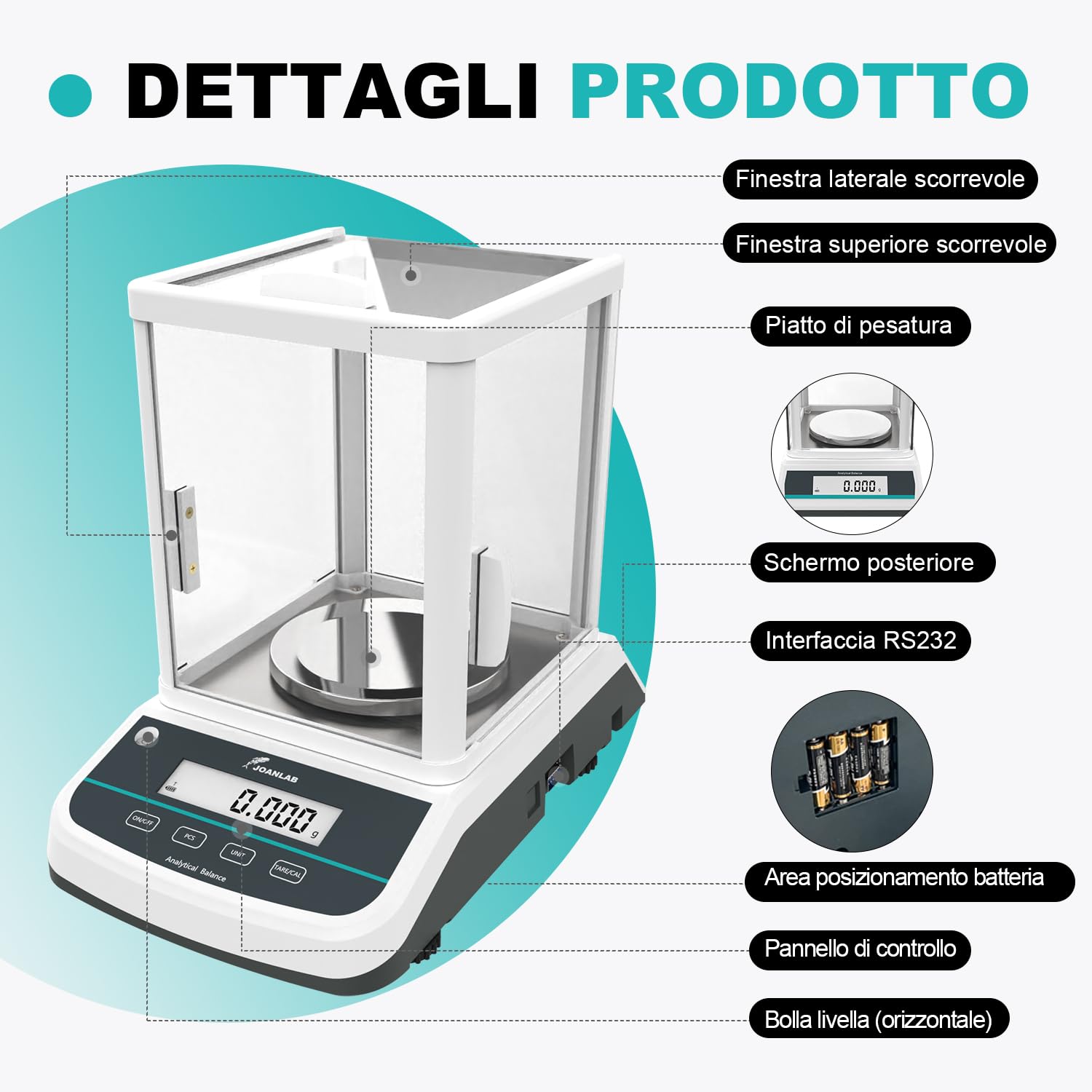 JOANLAB Bilancia Analitica a Doppio Display 200g x 0,001g, Bilancia di Laboratorio Alta Precisione con Calibrazione Esterna, LCD Retroilluminato per Laboratorio, Gioielleria & Farmacia(200g x 0,001g)