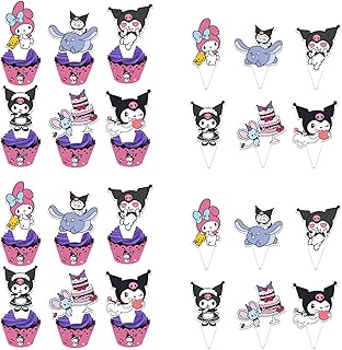 24Pcs Cartoon Cupcake Toppers, Anime Happy Birthday Cupcake Toppers for Kid Girl Birthday Party Decorations Supplies