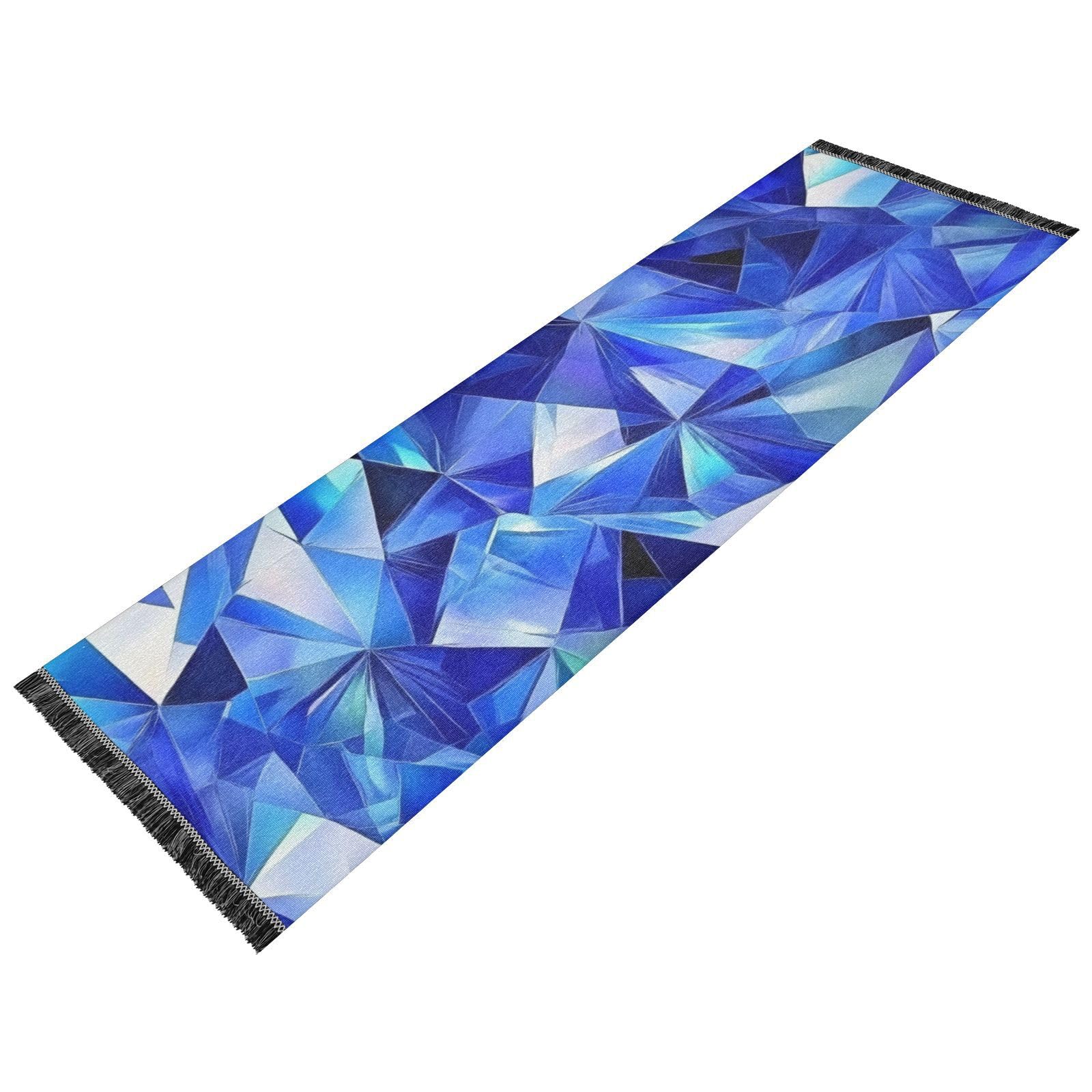 Tapis de couloir bleu roi avec pompons, décoration d'intérieur raffinée