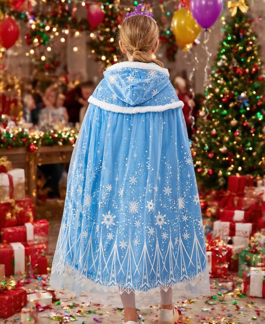 Girls Warm Princess Velvet Hooded Cape Kids Play Party Cape Girls Dress up Coloak - Image 3