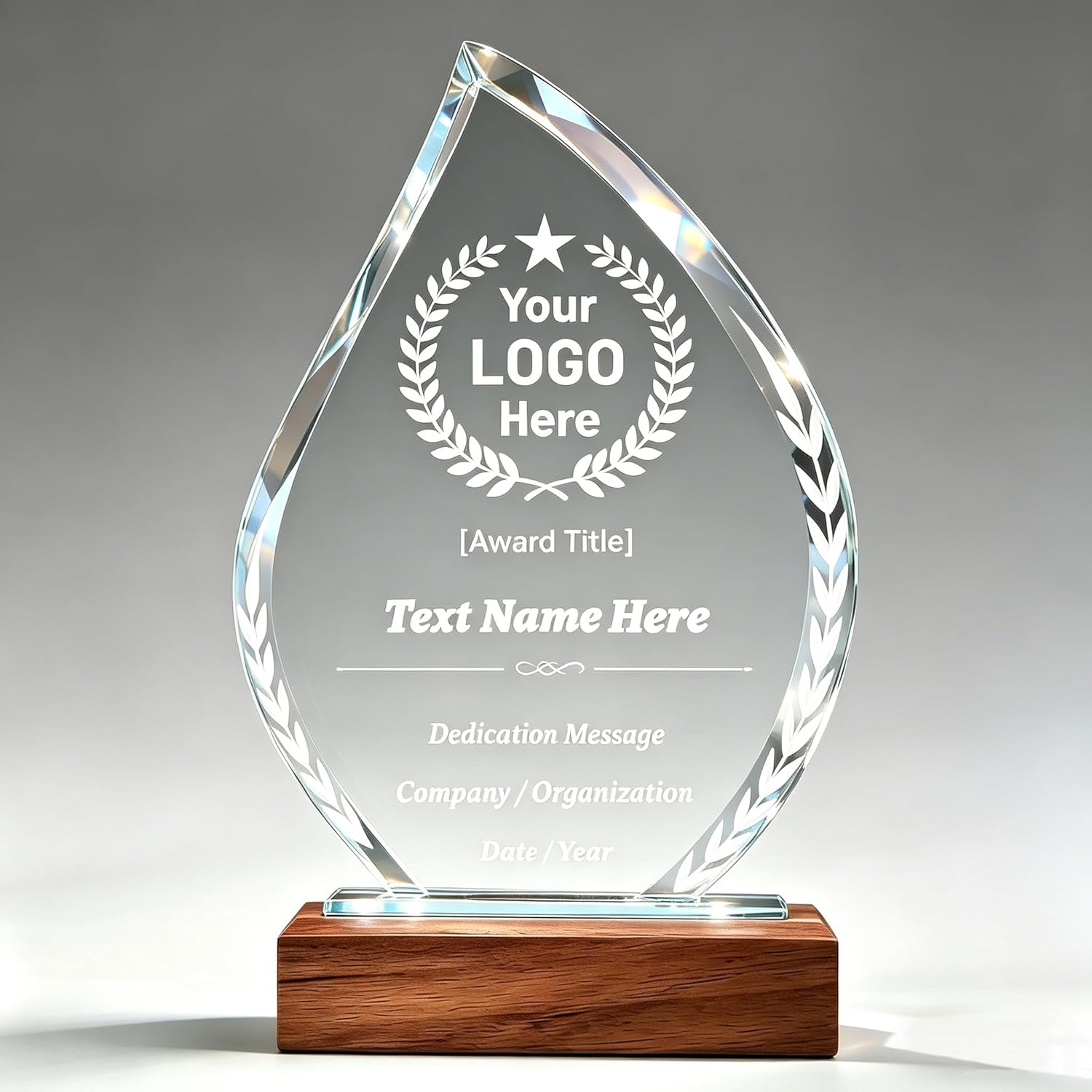 Custom Trophy Engraved with Text Logo, 9.25" Crystal Trophy Award with Wood Base, Personalized Plaque for Corporate Sports Awards, Employee Appreciation Gifts, Retirement Work
