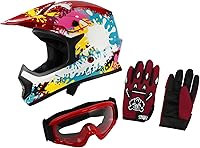 Vista 18 de XFMT - Juego de casco DOT con gafas y guantes para motocross, cuatrimoto y vehículos todoterreno para niños y jóvenes, diseño de araña roja, talla XL