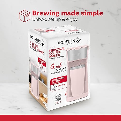Miniatura 8 de Holstein Housewares Cafetera personal con taza de viaje de 14 onzas, máquina compacta de un solo toque con filtro reutilizable, apagado automático,