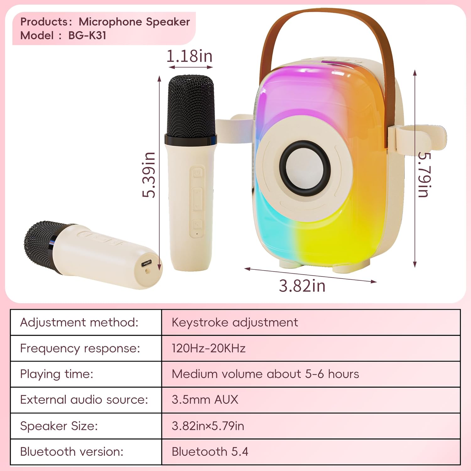 Mini Karaoke Machine, Bluetooth Mini Portable Karaoke Machine, with 2 Wireless Microphone and Speaker, Toys for All Smartphones, Birthday, Family, Home Party (Beige) - Image 2