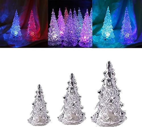 TOKZON Árbol de Navidad iluminado pequeño árbol de Navidad de cristal acrílico con purpurina para escritorio árbol de Navidad iluminado de mesa luz