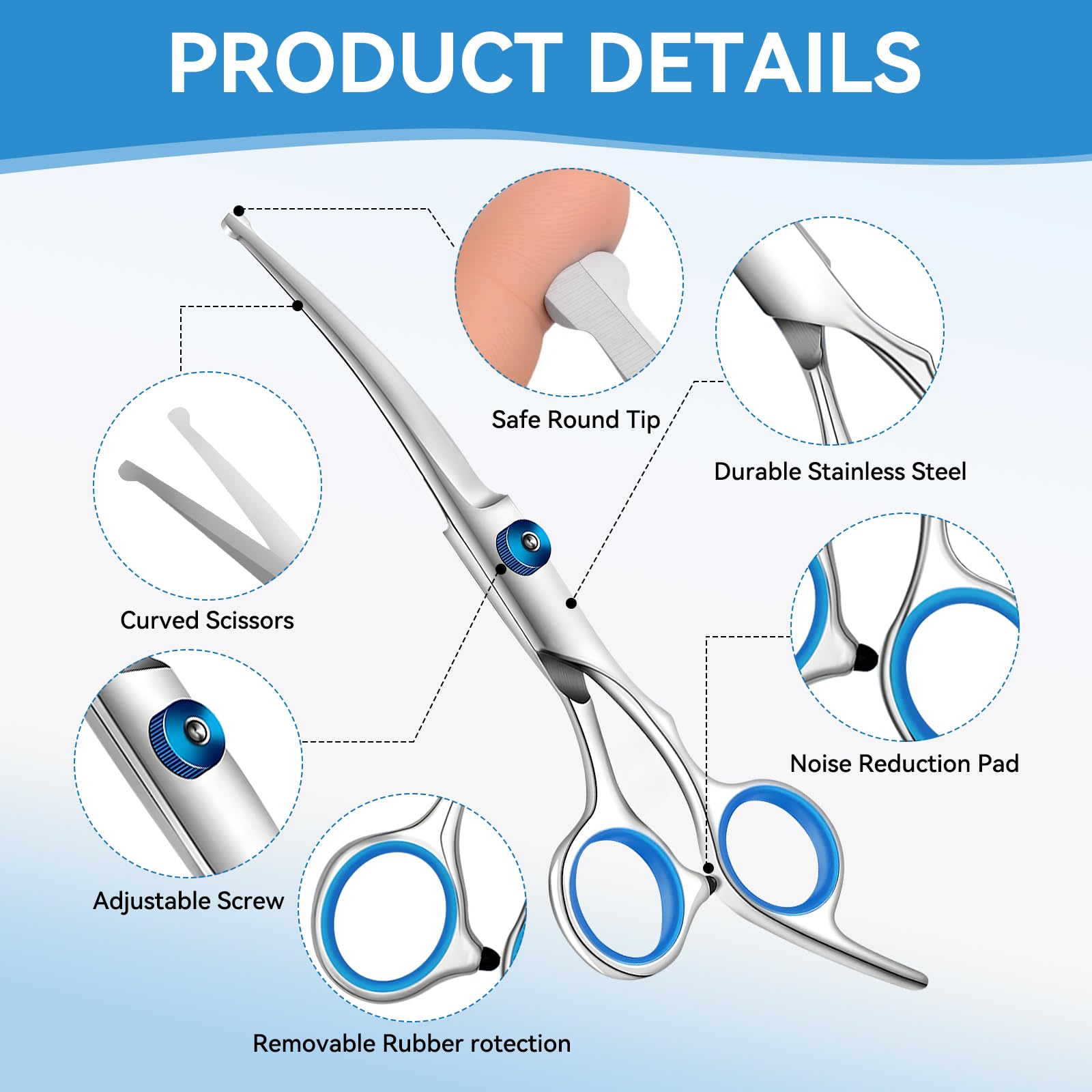 6 Pieces Dog Grooming Curved Scissor for Dog Professional Pet Grooming Scissors with Safety Round Tip Stainless Steel Pet Hair Trimming Scissors Set including Storage Bag - Image 3