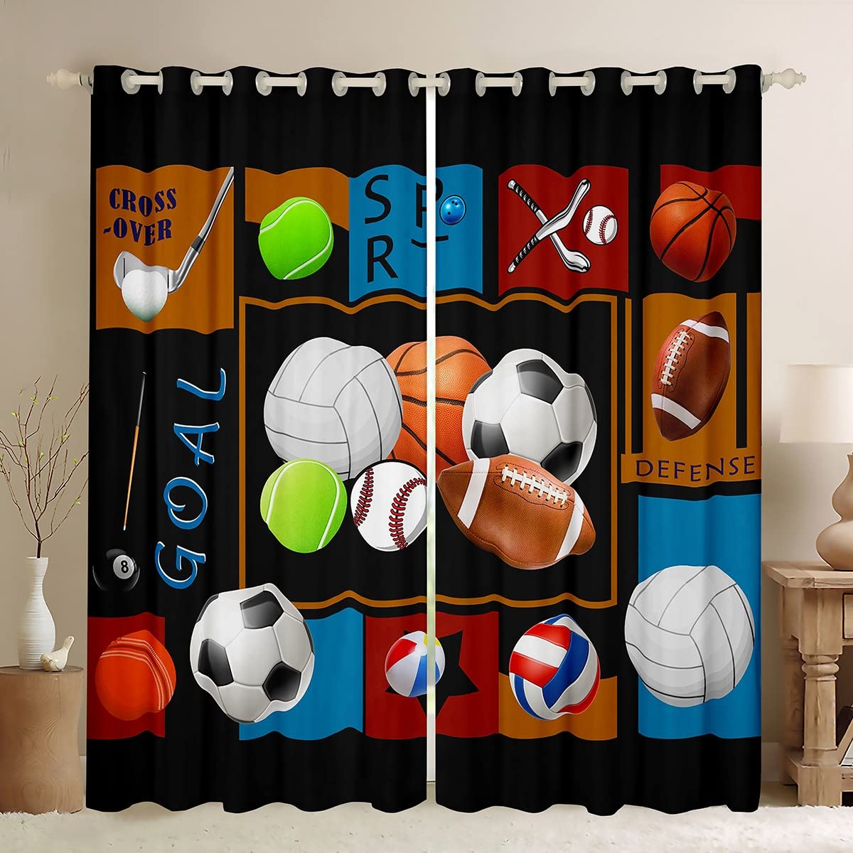 Baseball piłka nożna koszykówka dreapes gry sportowe zasłony okienne gry w piłkę zasłony zaciemniające (30%-50%) dla chłopców dziewcząt gra sportowa sypialnia dekoracja piłka okna zabiegi szer. 46 x dł. 182 cm