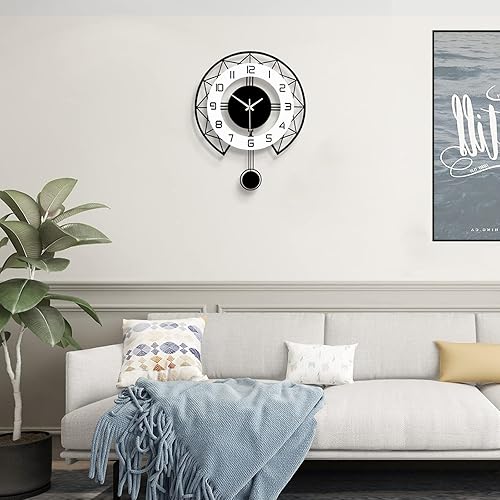 Large Wall Clock for Living Room Decor Modern Silent Pendulum Wall Clock for Home House Kitchen Bedroom Decorative Big Wall Clock Non Ticking Battery Operated Quartz for Indoor Bathroom 14 Inch