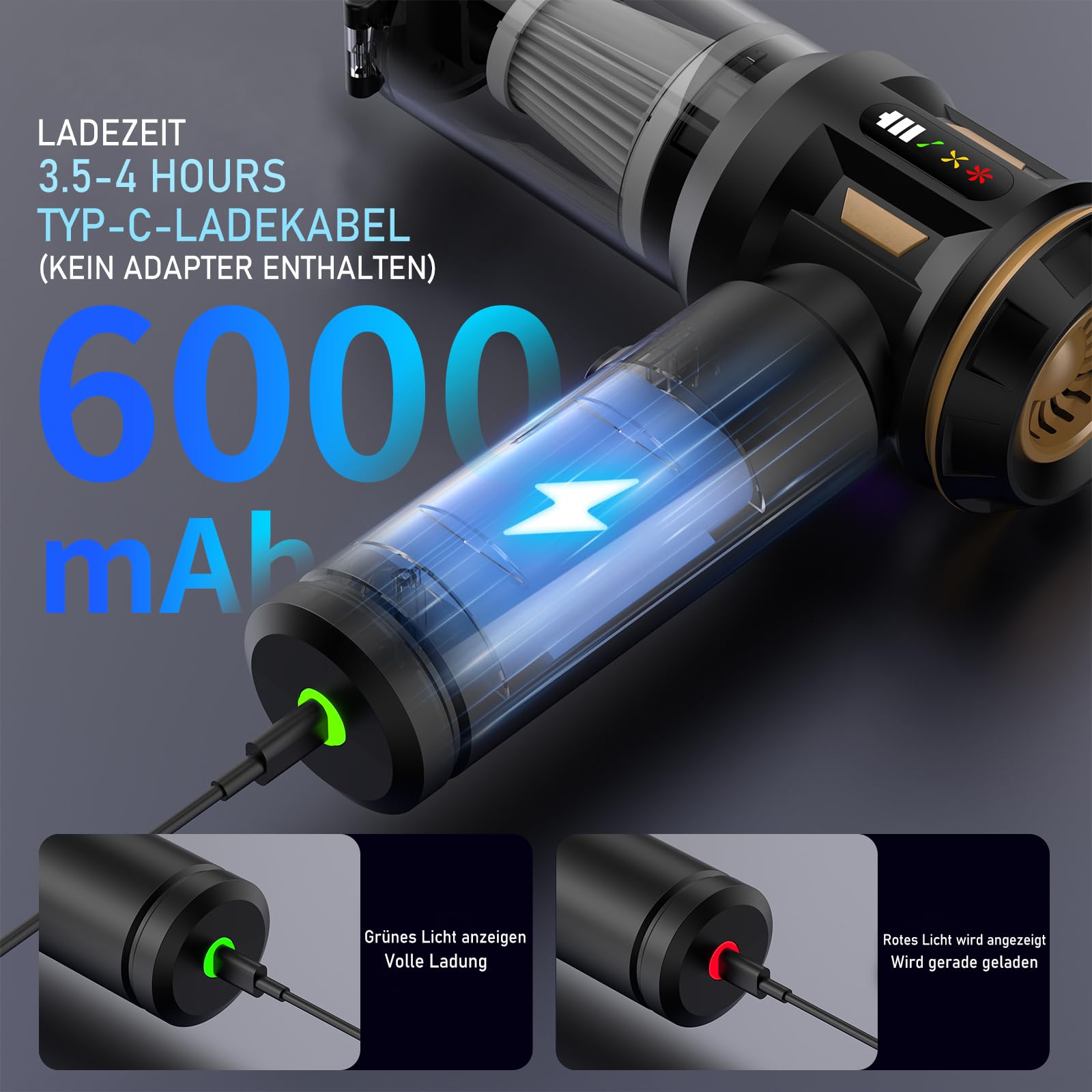 4-in-1 Handstaubsauger Akku, Autostaubsauger Kabellos 22000PA Mini Staubsauger, Aufladbar Tragbar Leicht Auto Staubsaug Stark, 220000 U/min Elektrische Staubgebläse für den Auto,Büro,Küche,Ti