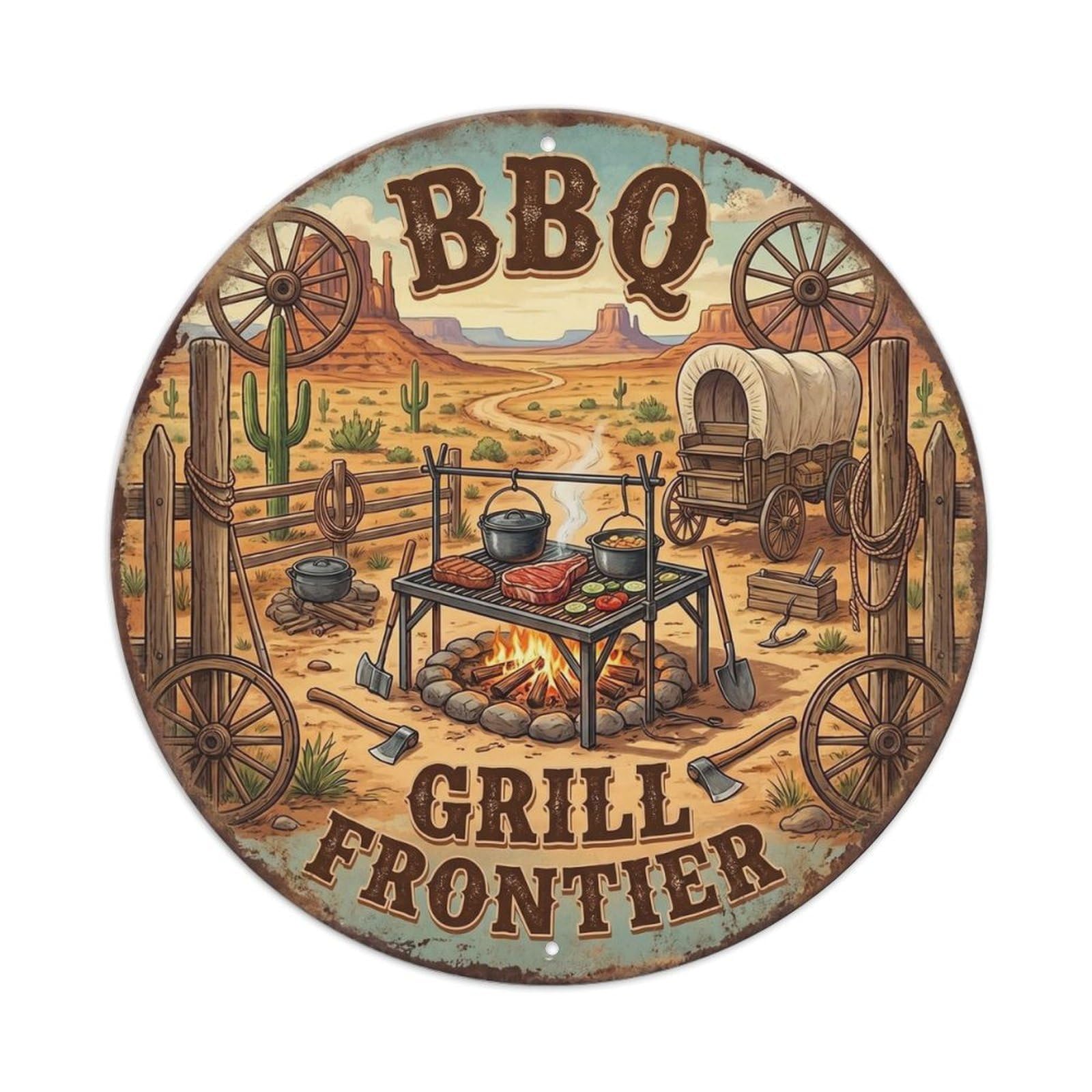 BBQ Grill Frontier Metal Tin Sign
