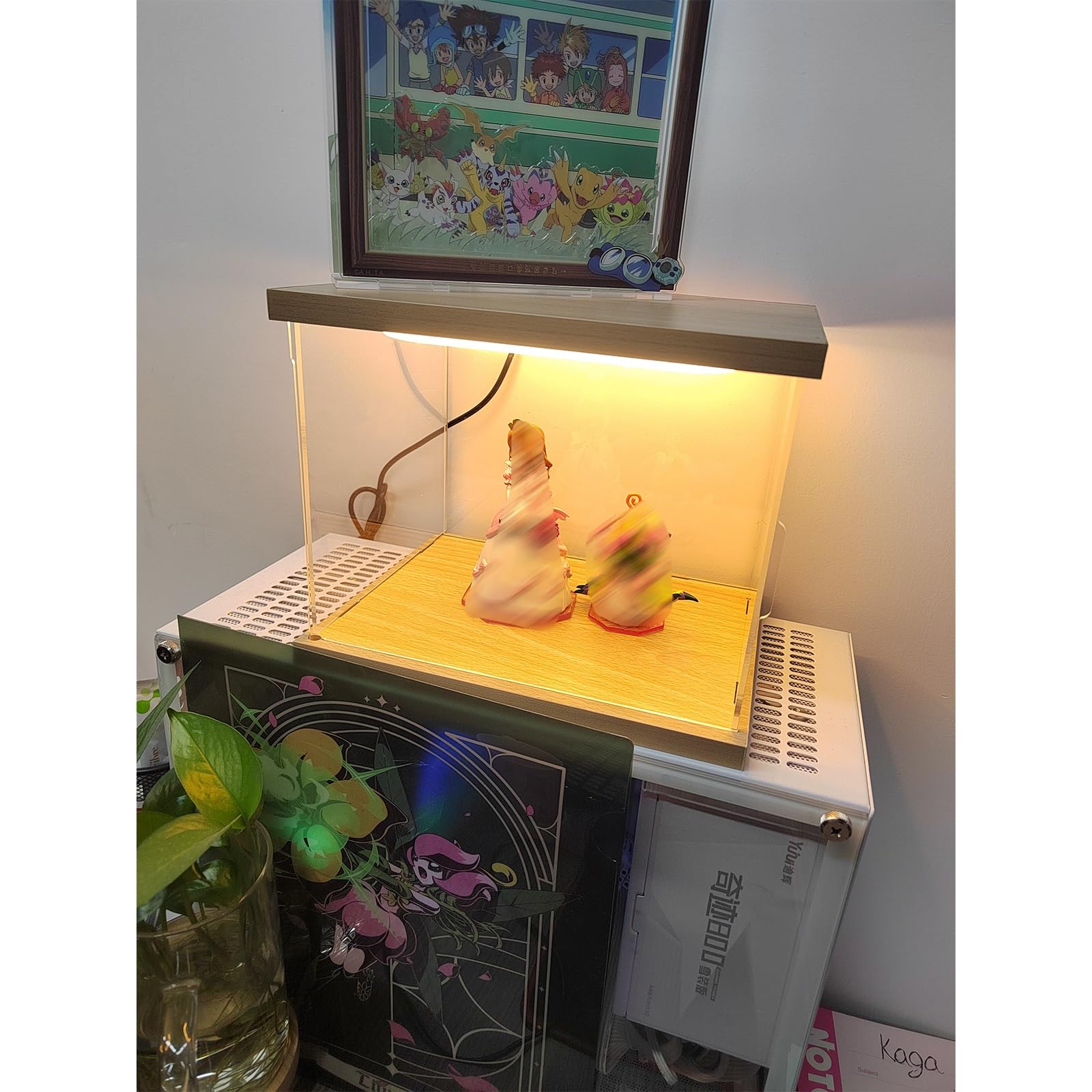 Vitrina acrílica para barco, caja a prueba de polvo con luz LED y puertas dobles, cubo acrílico transparente para mostrar tesoros