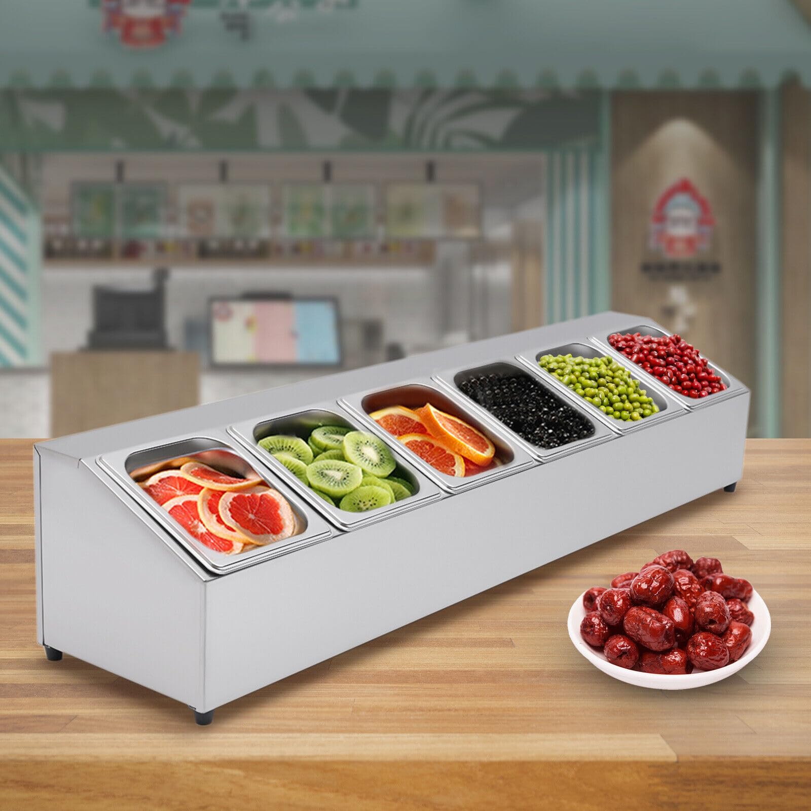 Recipiente para ingredientes, 6 insertos, caja de ingredientes, caja de condimentos, placa de accesorios para recipientes GN Gastronorm RCPN 6, con 6 recipientes GN y 6 tapas, recipiente