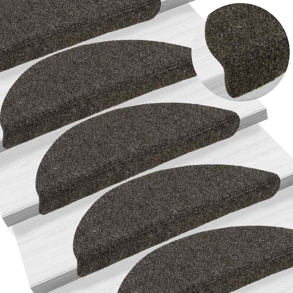 Alfombrillas autoadhesivas para escalones, color antracita, semicirculares, 30 unidades, cada una de 56 x 17 x 3 cm, de polipropileno para subir escaleras antideslizantes y fáciles de limpiar