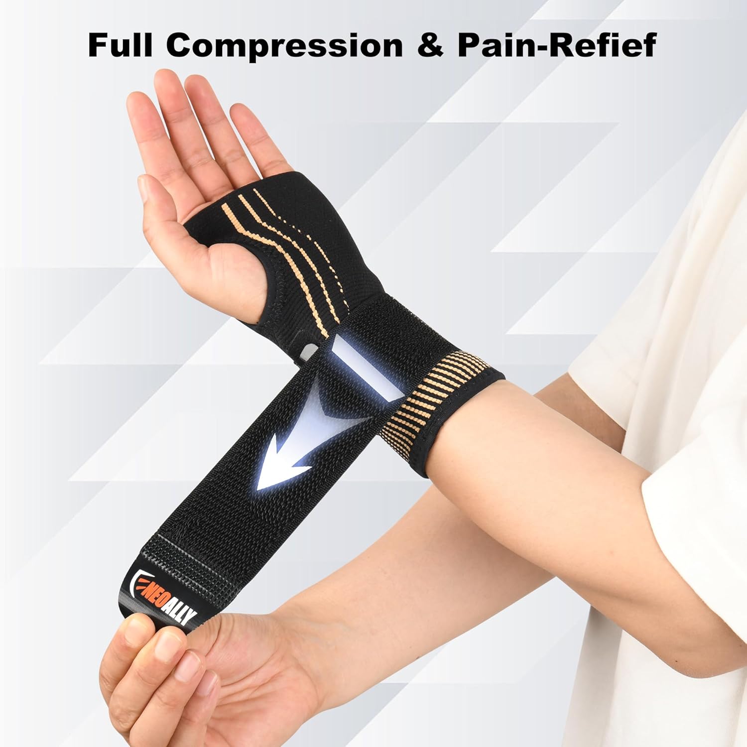 NeoAlly Copper Compression Wrist Sleeve for Carpal Tunnel Gloves with Adjustable Strap for Wrist Support in Carpal Tunnel, Arthritis, Tendonitis, Bursitis and Wrist Sprain (S Pair)