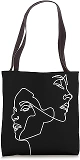 Faces Aesthetic Line Art Black Tote Bag