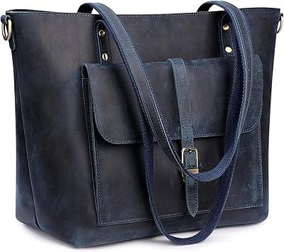 S-ZONE Women Vintage Genuine Leather Tote Bag Large Shoulder Purse Work Handbag