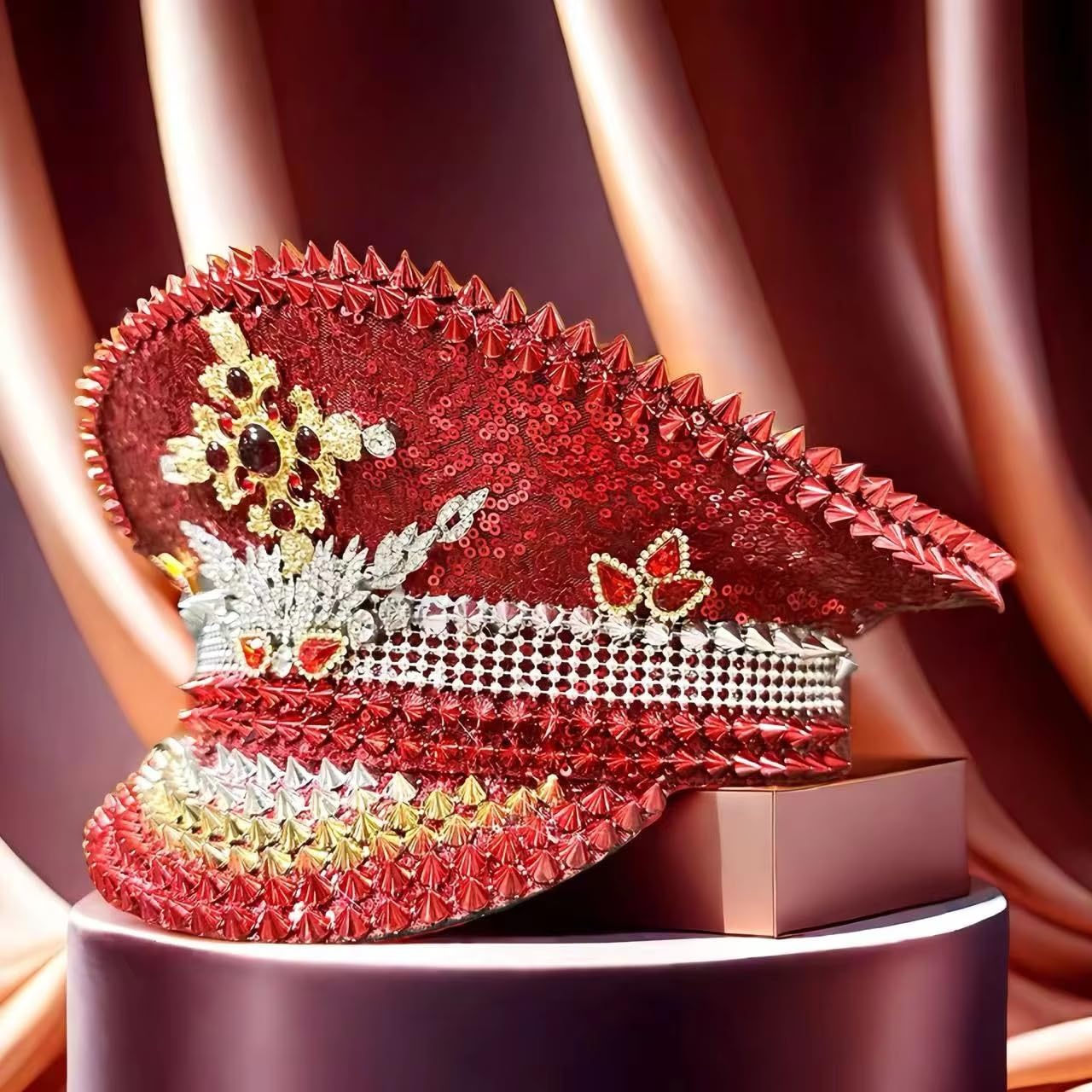 WW2 German Officer Hat Crusher Cap – Black Wool Military Replica | Silver Chin Cord | WWII Army Uniform Hat | Reenactment Costume Cap (58 cm)