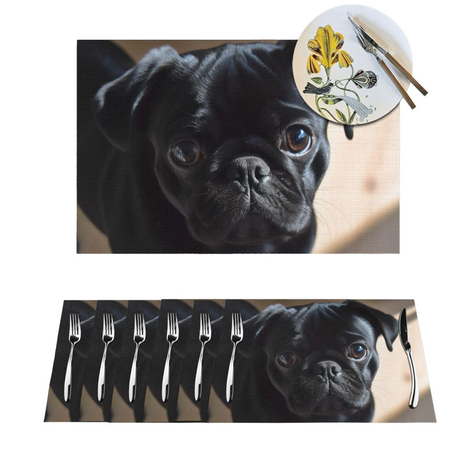 Lot de 4 sets de table carlin noir en PVC tissé résistant pour salle à manger