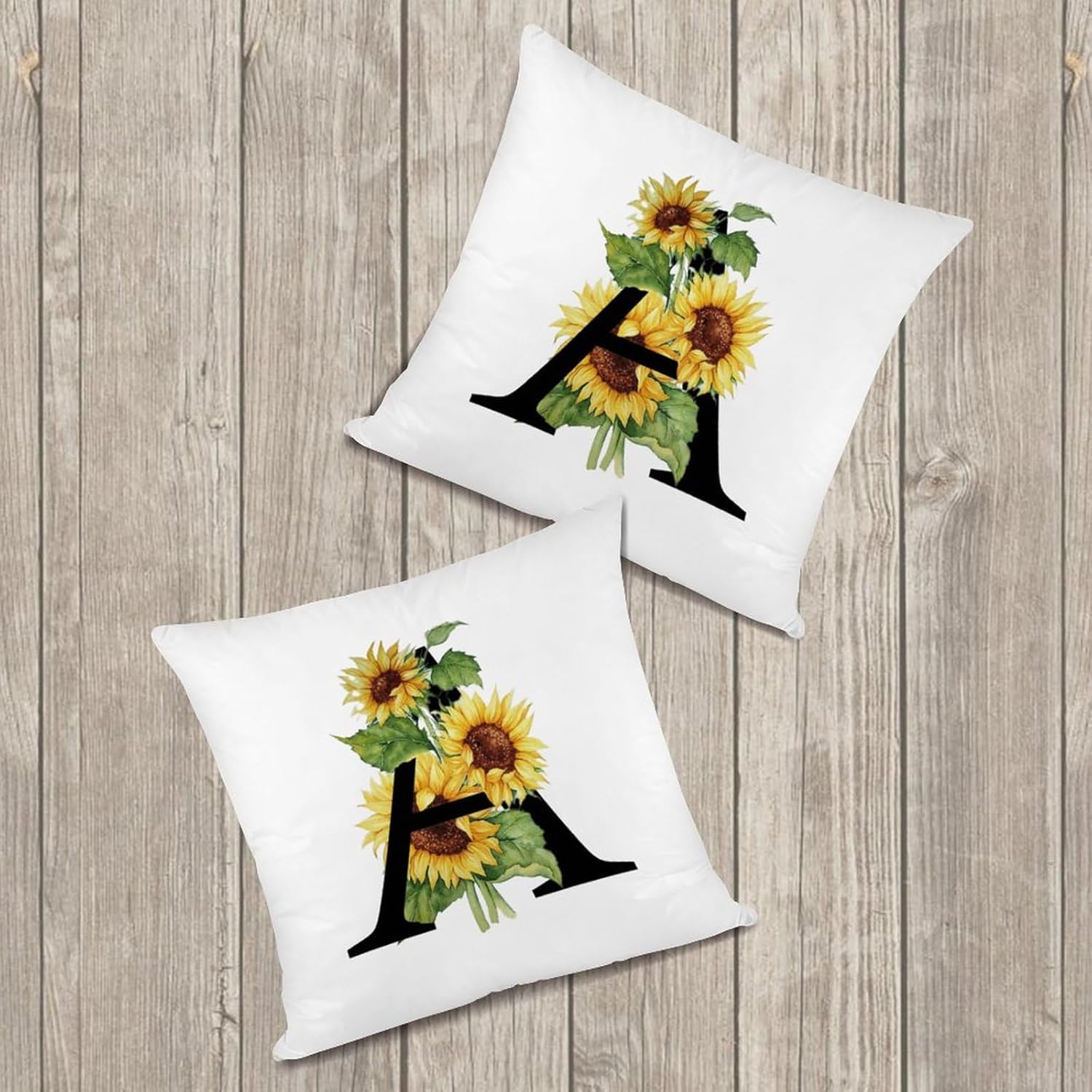 Zipped Pillow Cases for Home Decor Sunflower Letter A Initial Monogram Throw Pillow Cover Set of 2 Farmhouse Cushion Cover Cases for Living Room Club Home Decor 22x22in